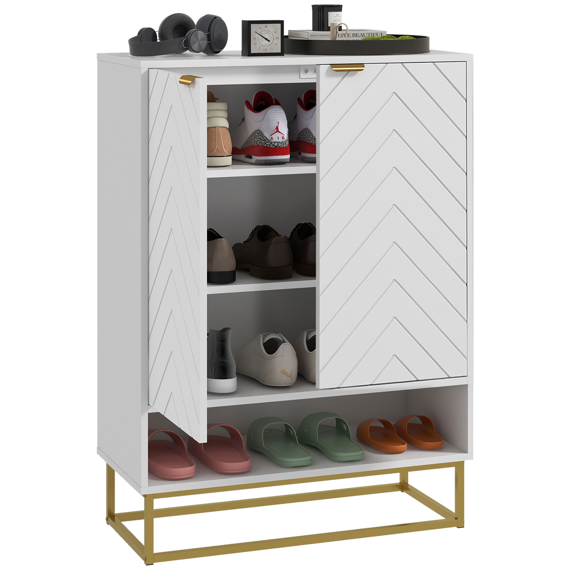 Shoe Storage Cabinet, Modern Shoe Cupboard with Open Shelf, Adjustable Shelf, 6 Vents, Shoe Rack for 12 Pairs of Shoes - Life Essentials