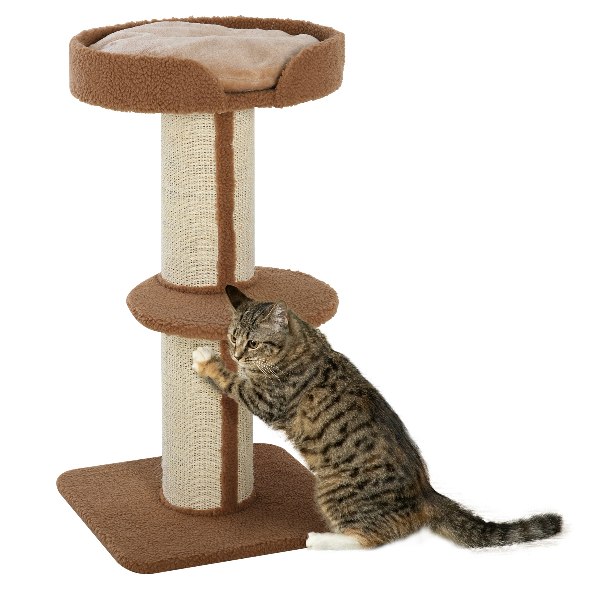 91cm Cat Tree Kitten Activity Center Play Tower Perches Sisal Scratching Post Lamb Cashmere Brown - Life Essentials
