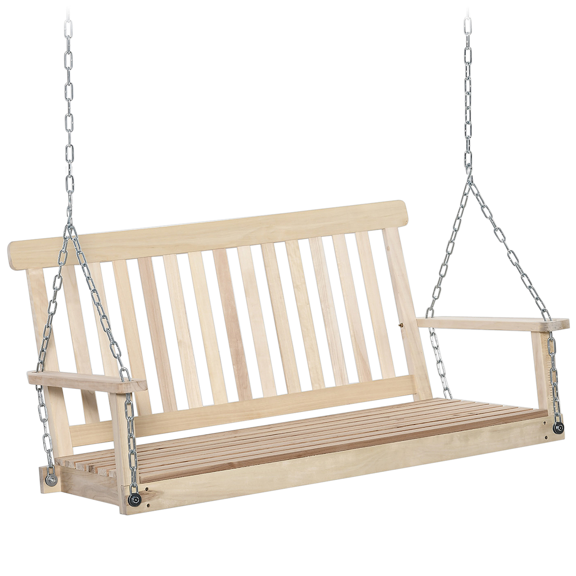 2-Seater Outdoor Wooden Swing Chair Hanging Hammock Garden - Natural - Life Essentials
