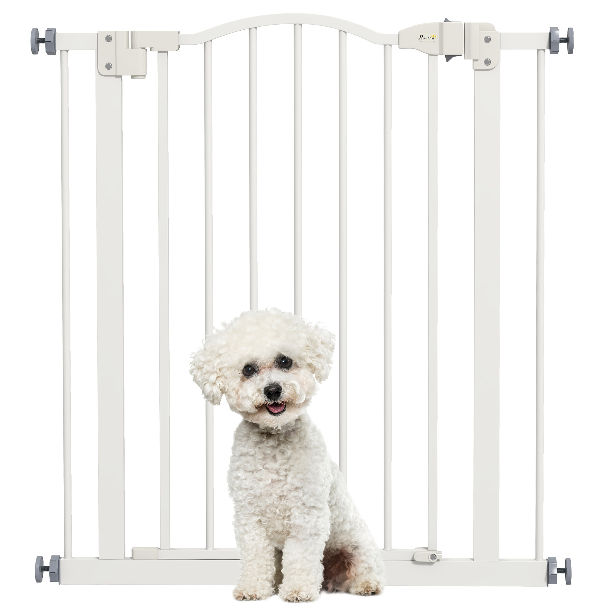 Metal 74-80cm Adjustable Pet Gate Safety Barrier w/ Auto-Close Door White - Life Essentials