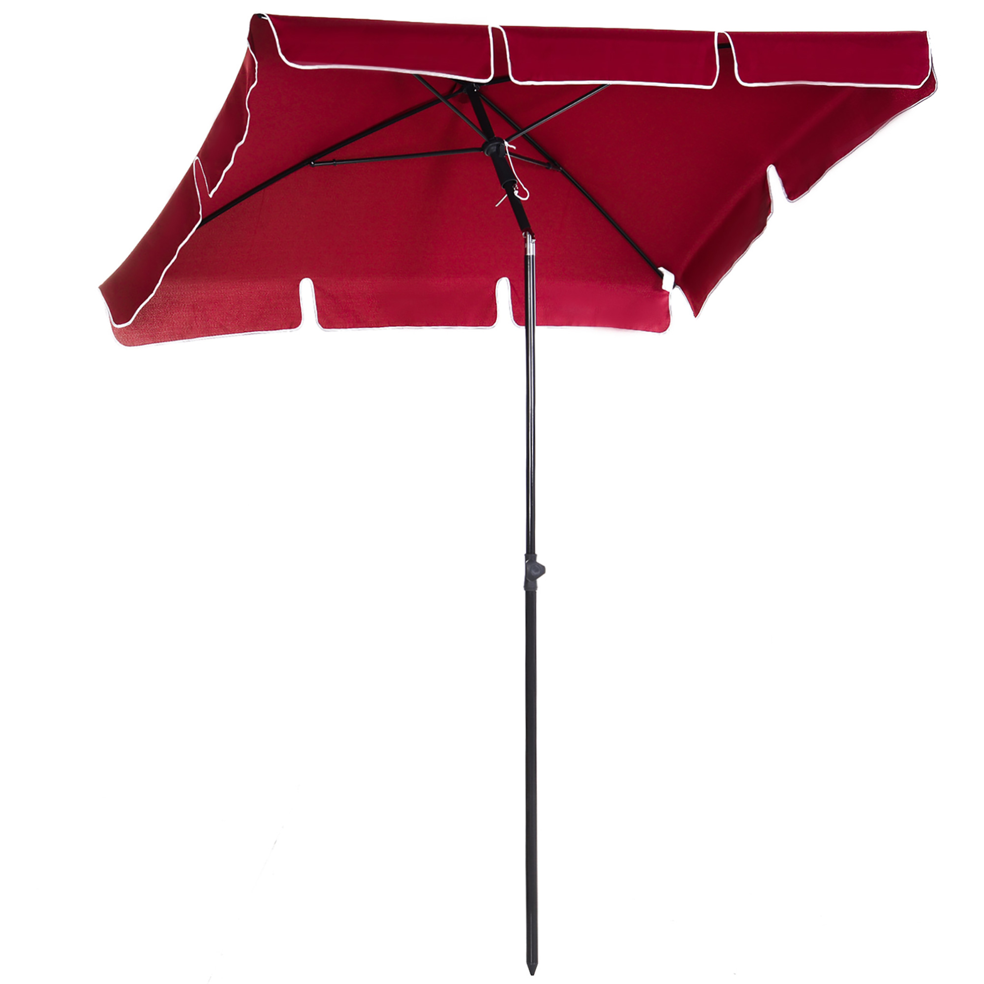 Red Rectangular Garden Parasol Aluminium Sun Umbrella Patio Garden Tilt 2M x 1.25M - Life Essentials