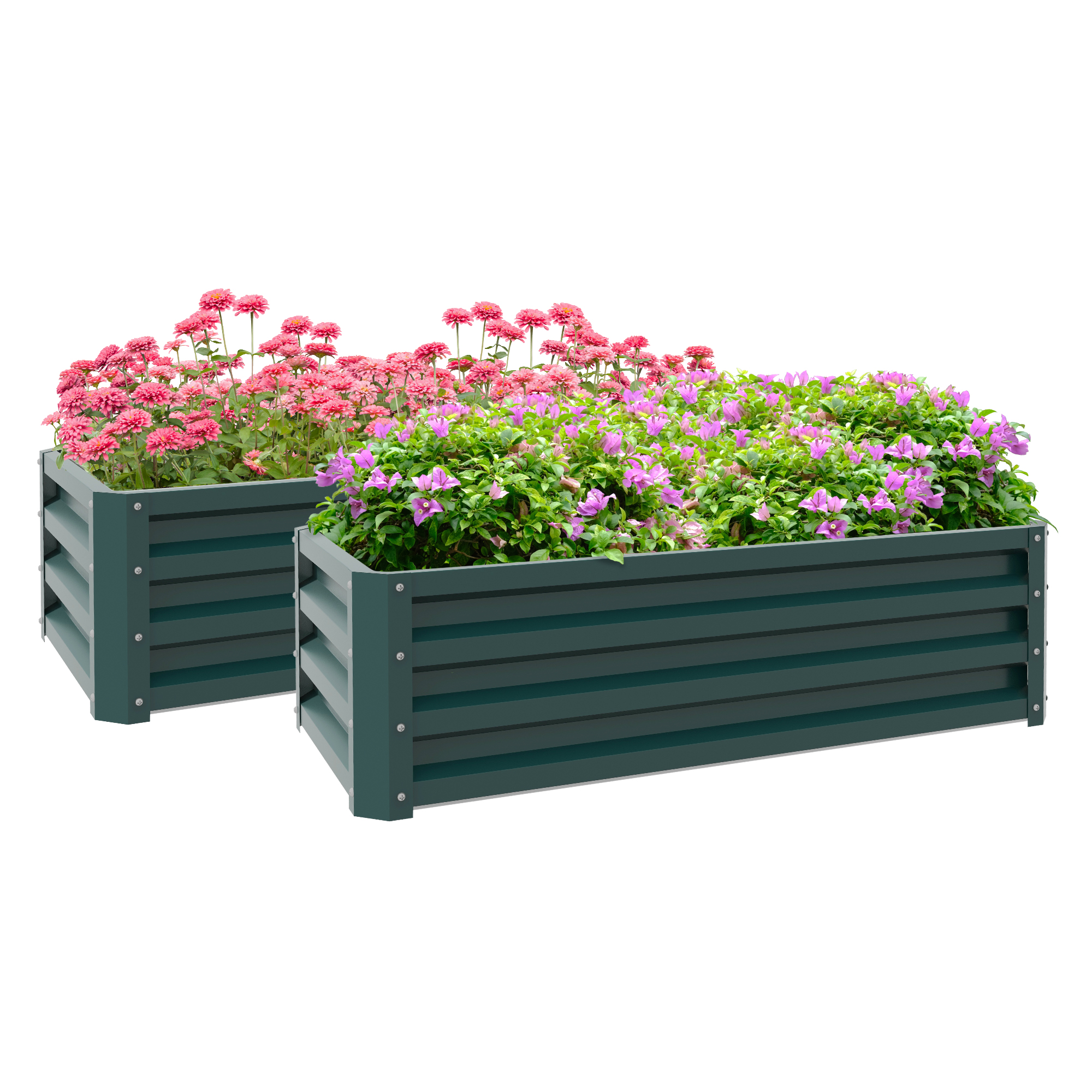 Steel Raised Beds for Garden, Outdoor Planter Box, Set of 2, for Flowers, Herbs and Vegetables, Green - Life Essentials
