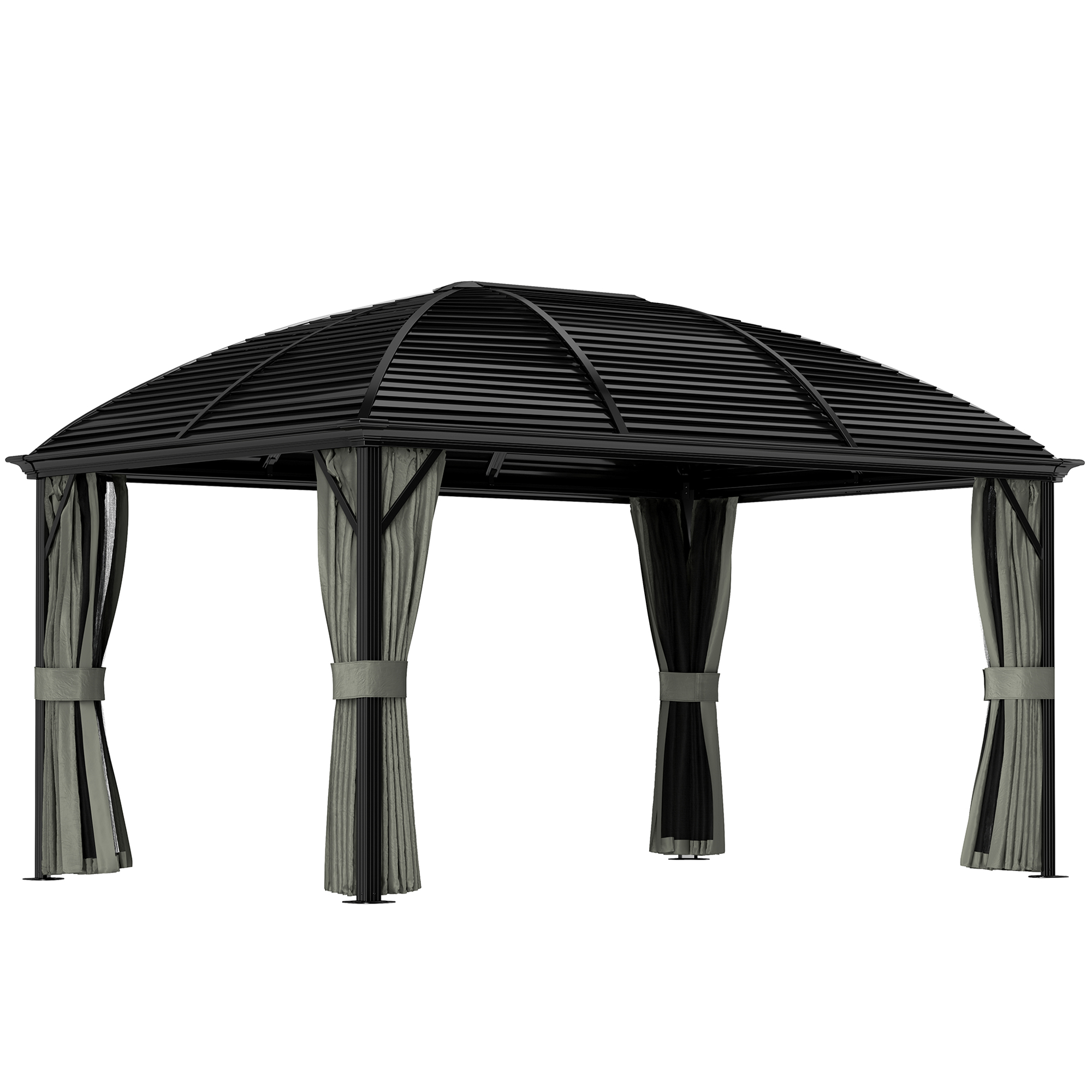 SUNVISTA 3 x 4m Hardtop Gazebo Canopy with Metal Roof, Aluminium Gazebo Permanent Pavilion with Netting and Curtains, Dark Grey - Life Essentials