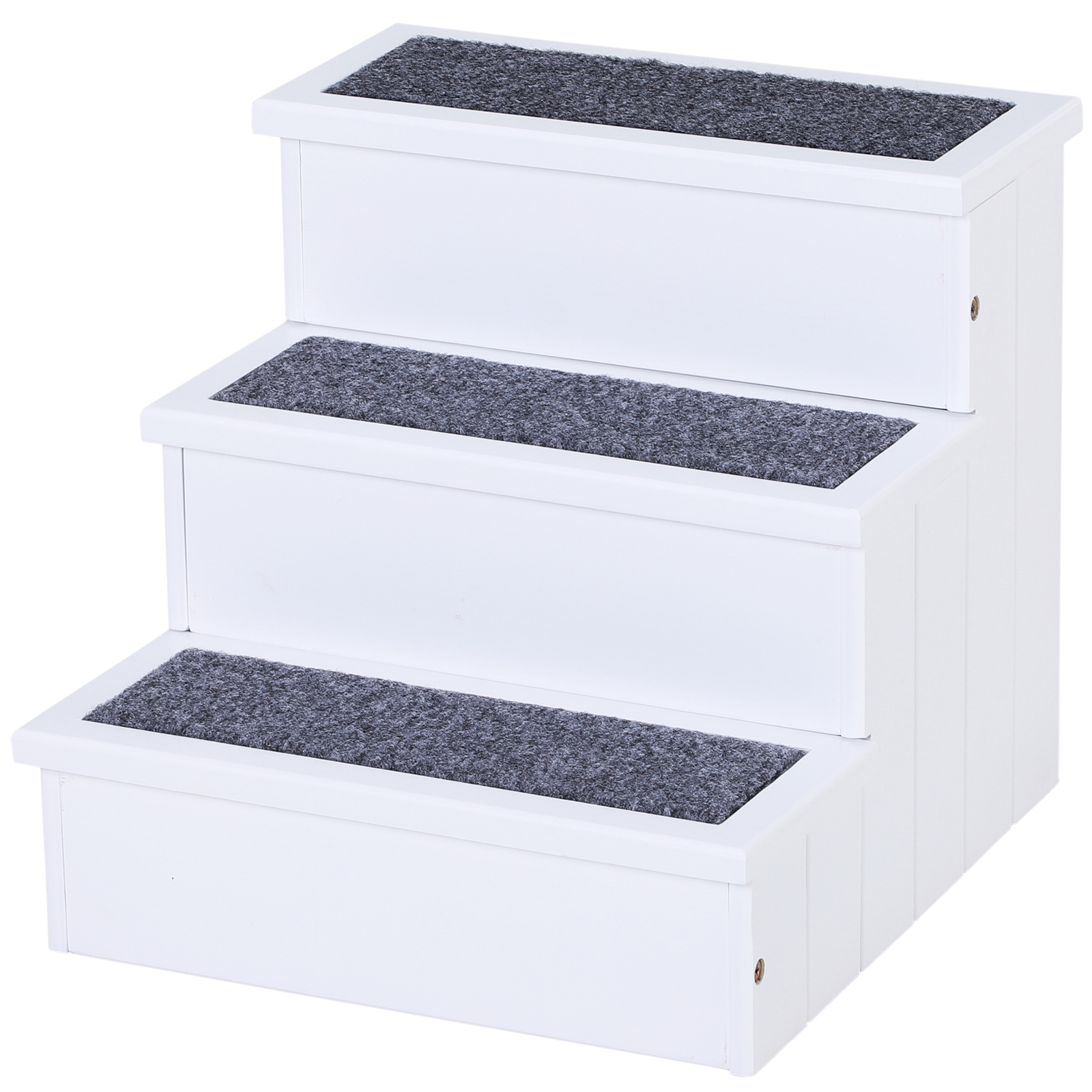 3 Step Wooden Carpeted Pet Stairs Ramp for Cats and Small Dogs with Non-Slip Carpet & Small Footprint, White - Life Essentials