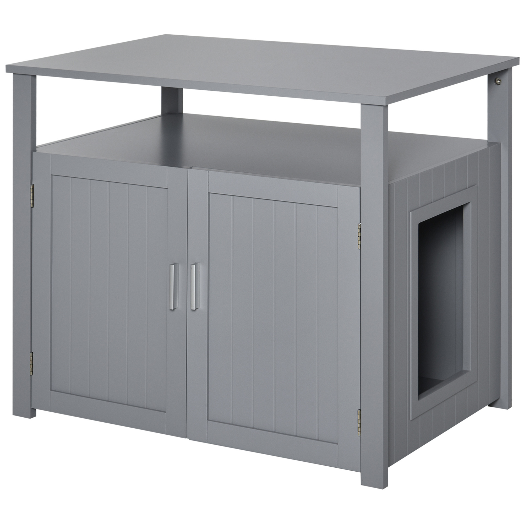 Wooden Cat Litter Box Enclosure Furniture with Adjustable Interior Wall & Large Tabletop for Nightstand, Grey - Life Essentials