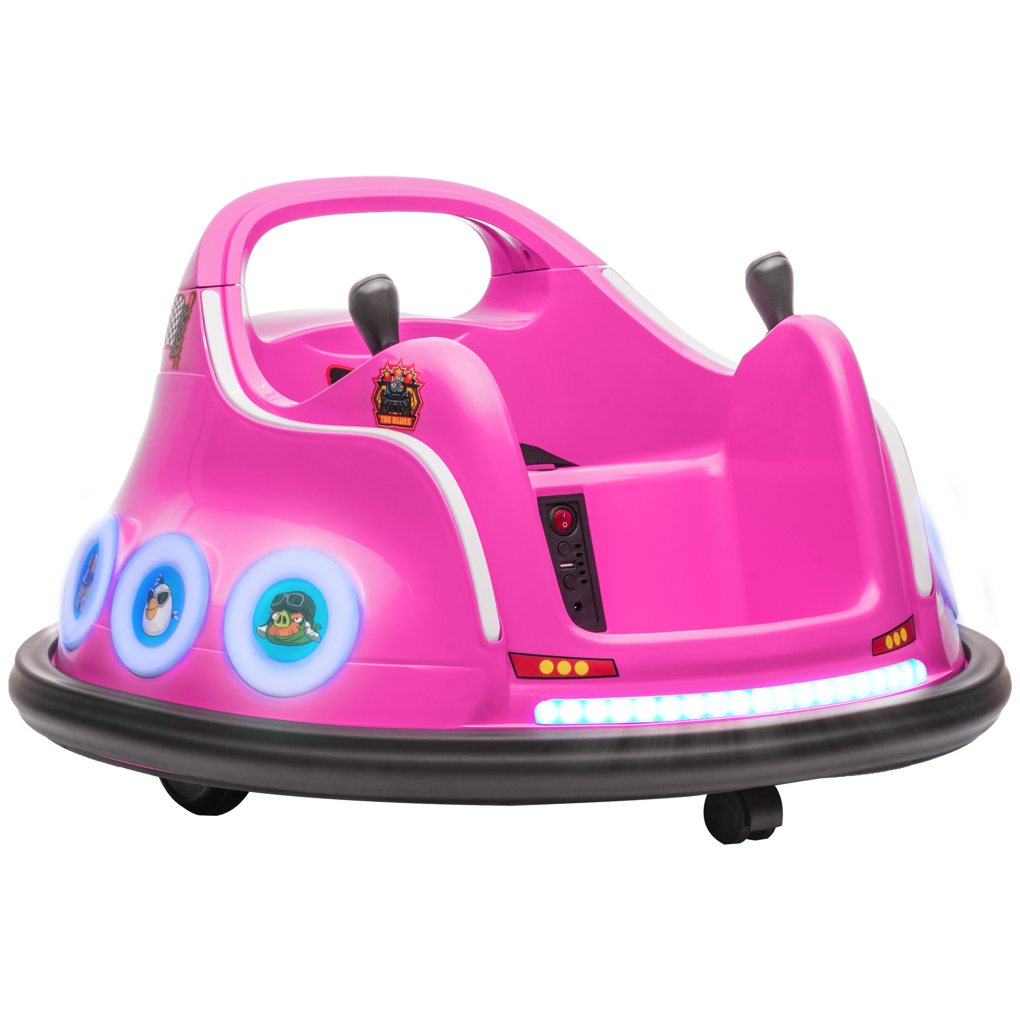 AIVAGO Angry Bird Licensed Waltzer Car, 12V Kids Bumper Car w/ Joysticks, Remote, Music LED Lights - Pink - Life Essentials