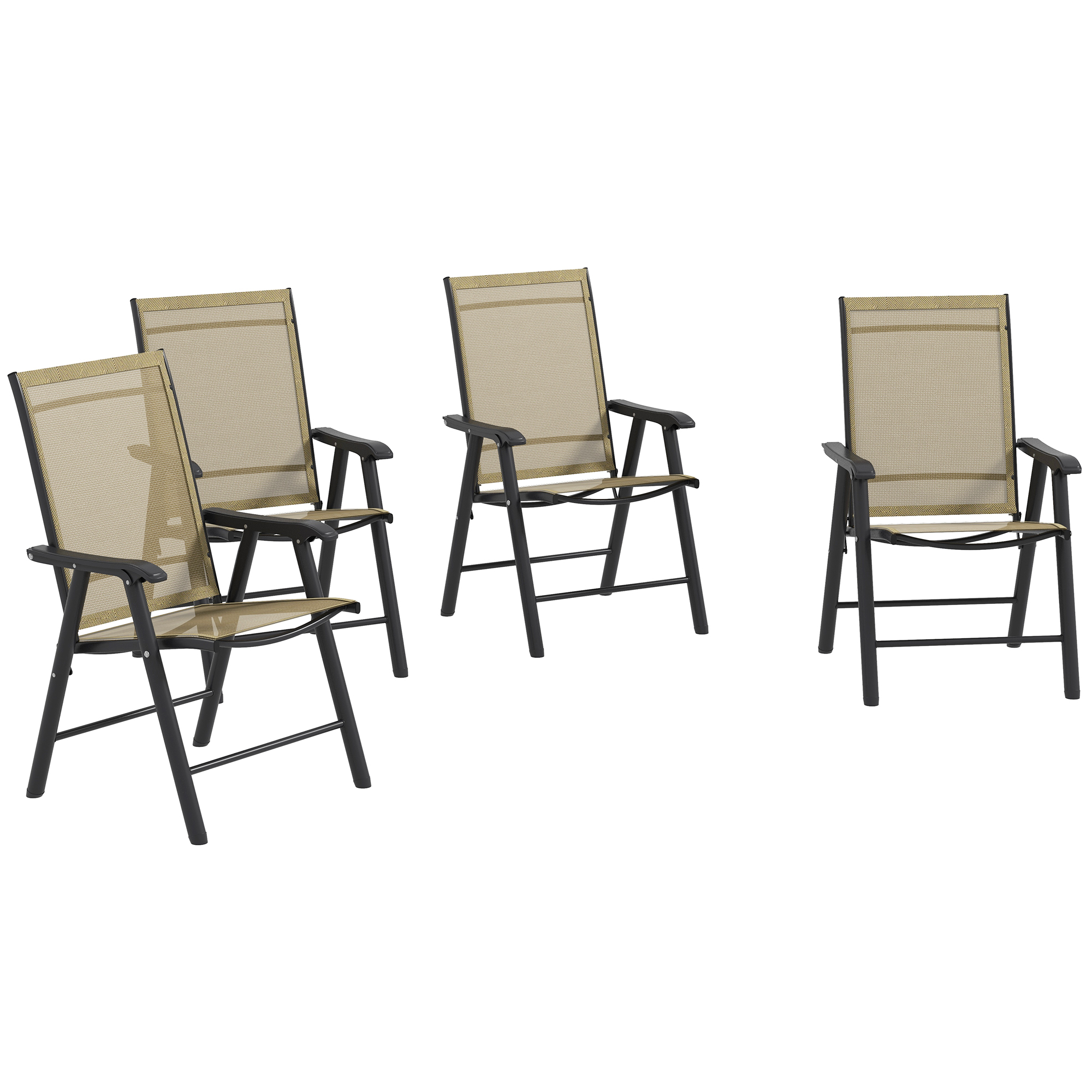 SUNVISTA Set of 4 Foldable Metal Garden Chairs Outdoor Patio Park Dining Seat Furniture Light Brown - Life Essentials