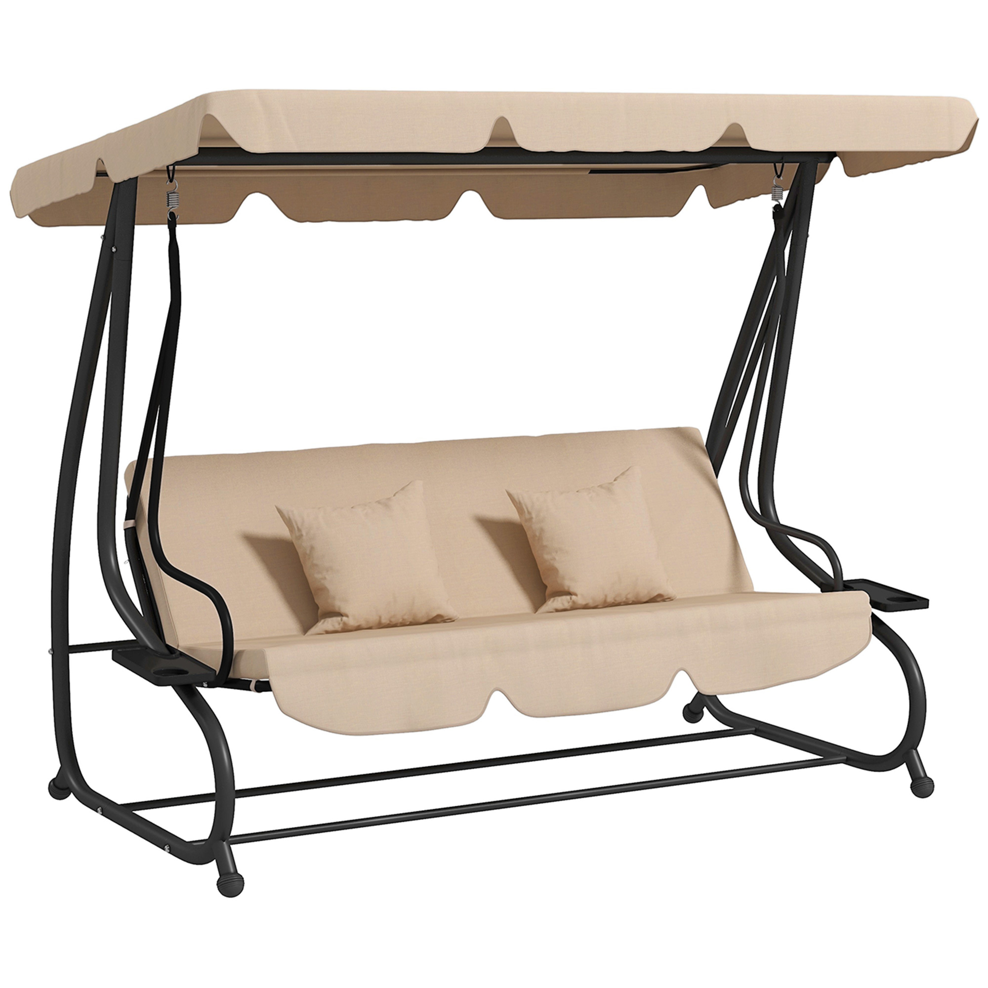 SUNVISTA Three-Person garden Swing Chair, with Adjustable Canopy - Light Brown - Life Essentials