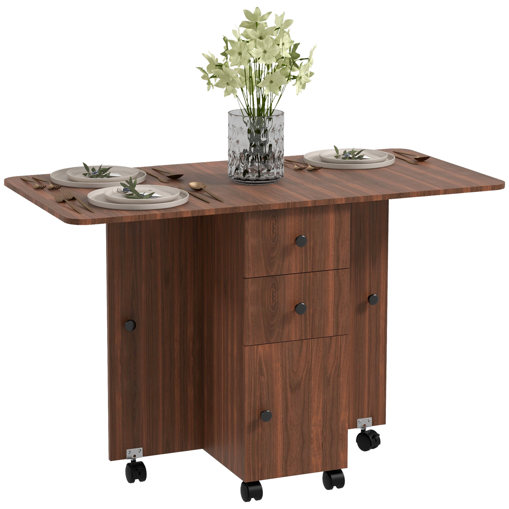 HERON Multi-Storage Six-Person Drop Leaf Dining Table - Distressed Brown - Life Essentials