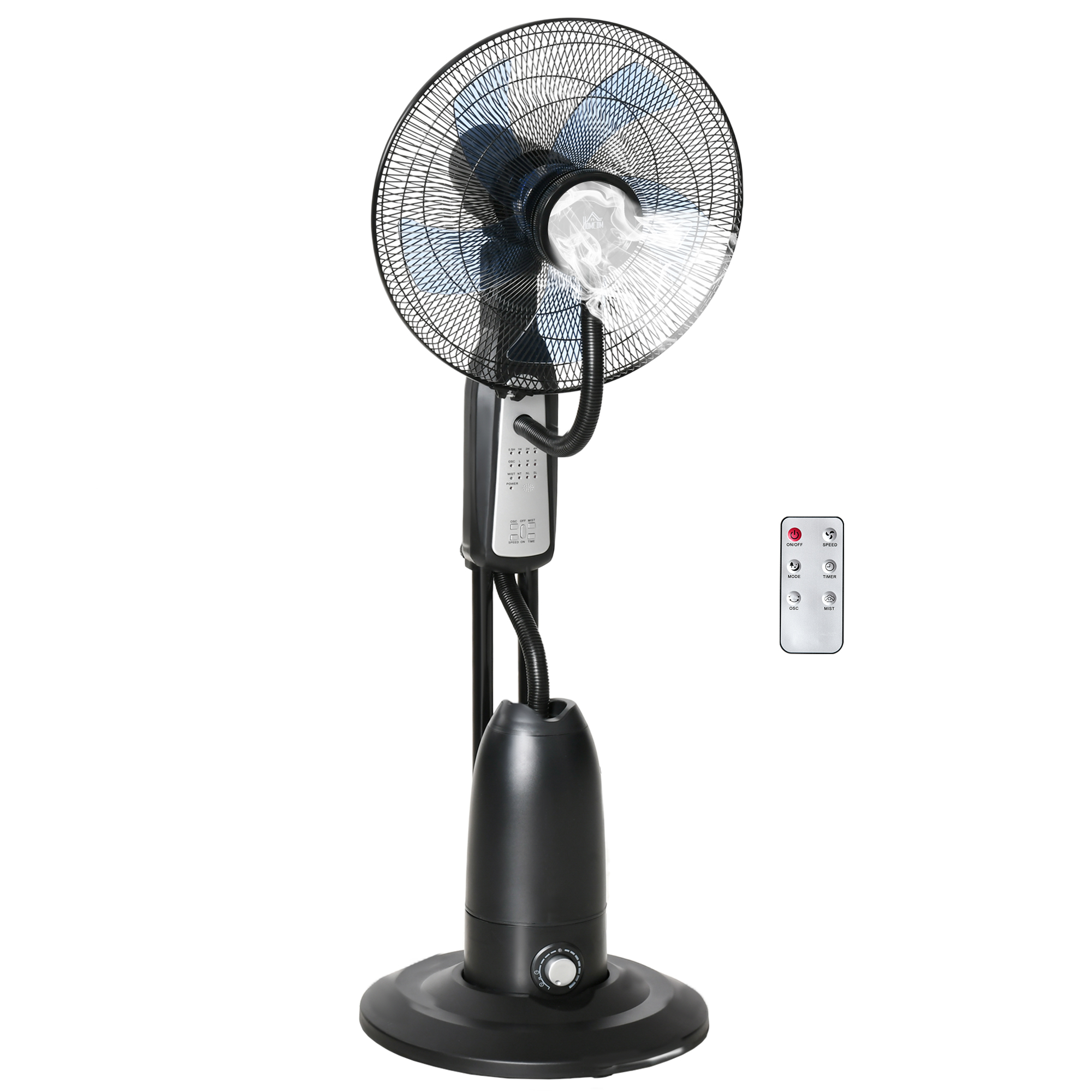 Pedestal Fan with Water Mist Spray, Humidifying Misting Fan, Standing Fan with 3 Speeds, 2.8L Water Tank, Timer and Remote, Black - Life Essentials