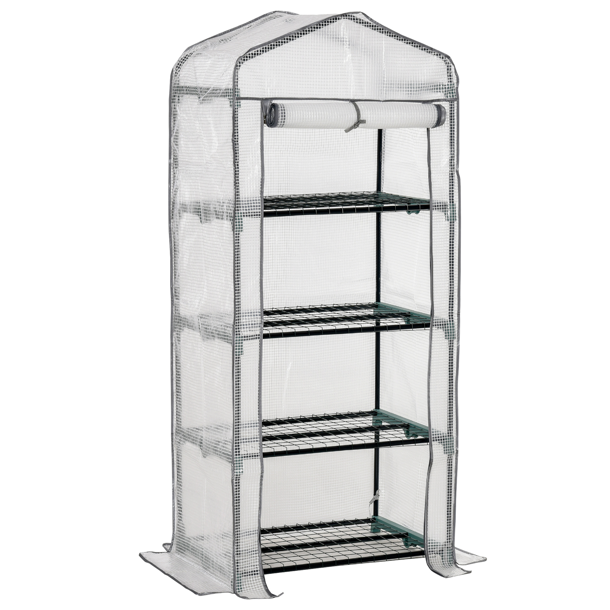 4 Tiers Mini Portable Greenhouse Plant Grow Shed Metal Frame PE Cover 160H x 70L x 50Wcm, White - Life Essentials