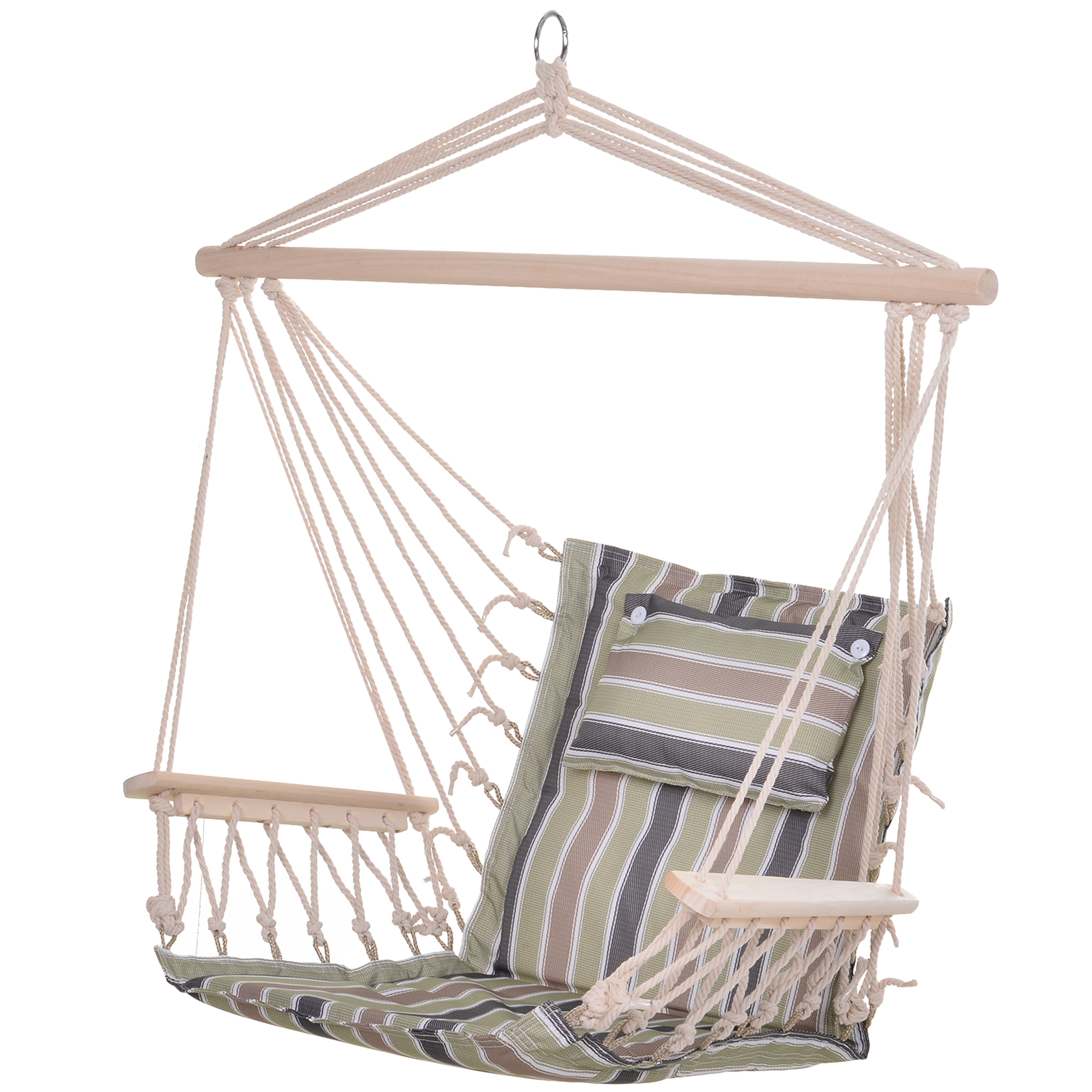 Garden Outdoor Hanging Hammock Chair Thick Rope Frame Wooden Arms Safe Wide Seat Garden Outdoor Spot Stylish Multicoloured stripes - Life Essentials