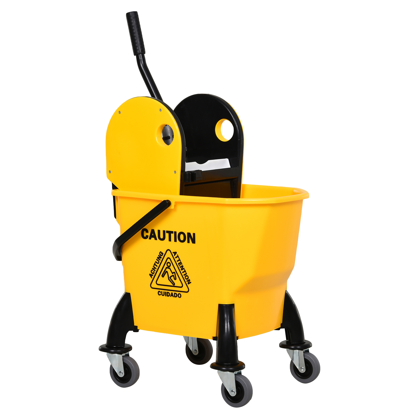 26L Mop Bucket & Water Wringer w/ 4 Wheels Plastic Body Metal Handle Pole Holder Home Commercial Cleaning Floor Cart Yellow - Life Essentials