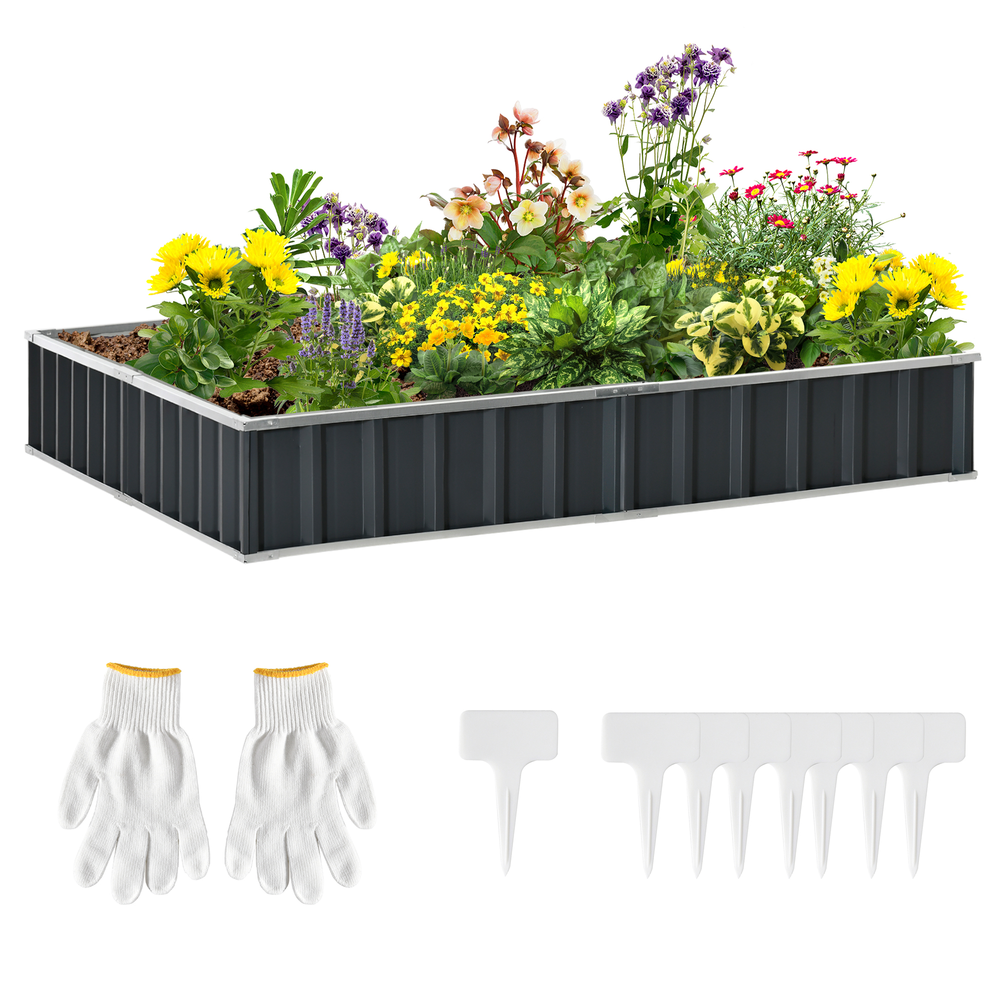 Metal Raised Garden Bed, DIY Large Steel Planter Box, No Bottom w/ A Pairs of Glove for Backyard, Patio to Grow Vegetables, Herbs, 258cmx90cm - Life 