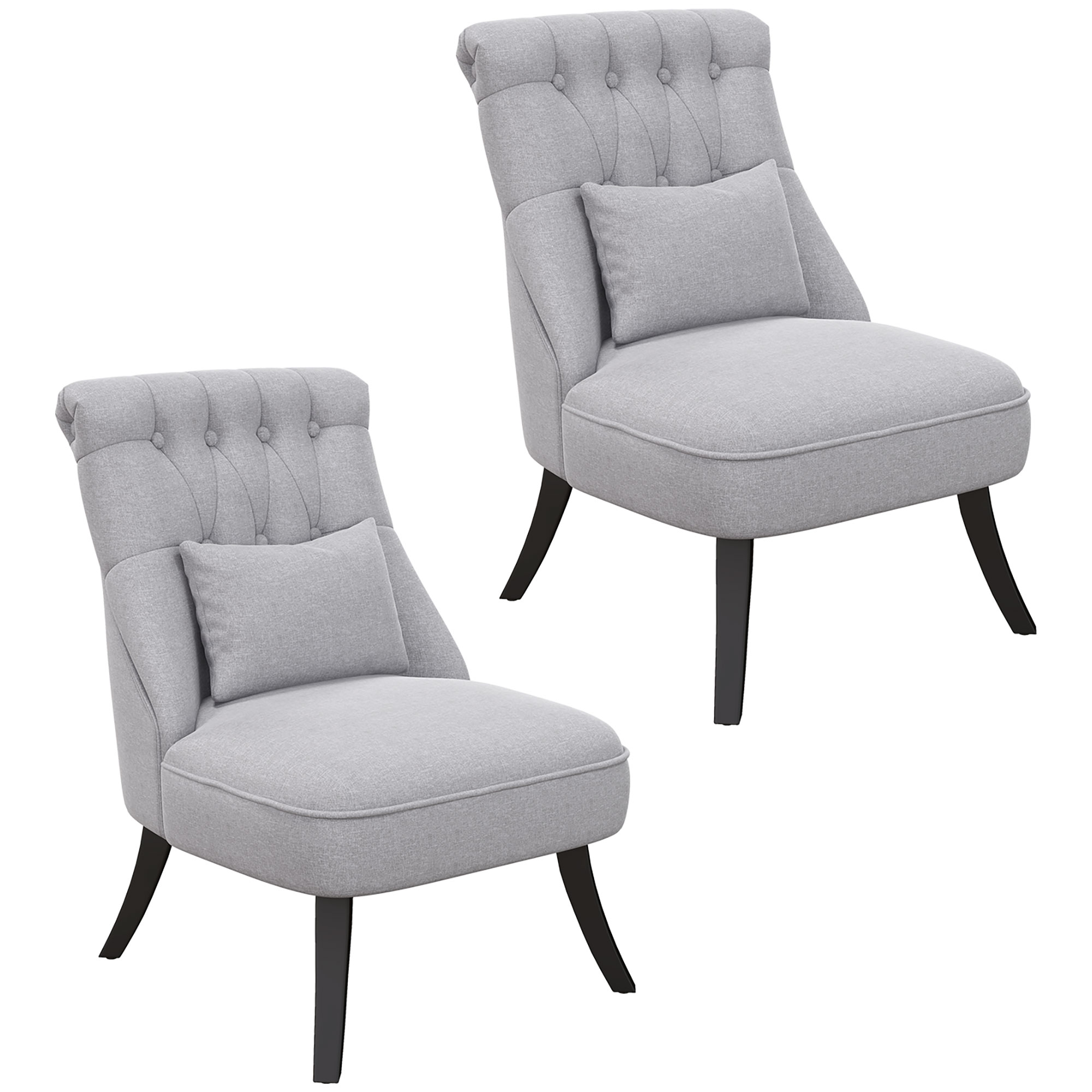 Fabric Single Sofa Dining Chair Tub Chair Upholstered W/ Pillow Solid Wood Leg Home Living Room Furniture Set of 2 Grey - Life Essentials