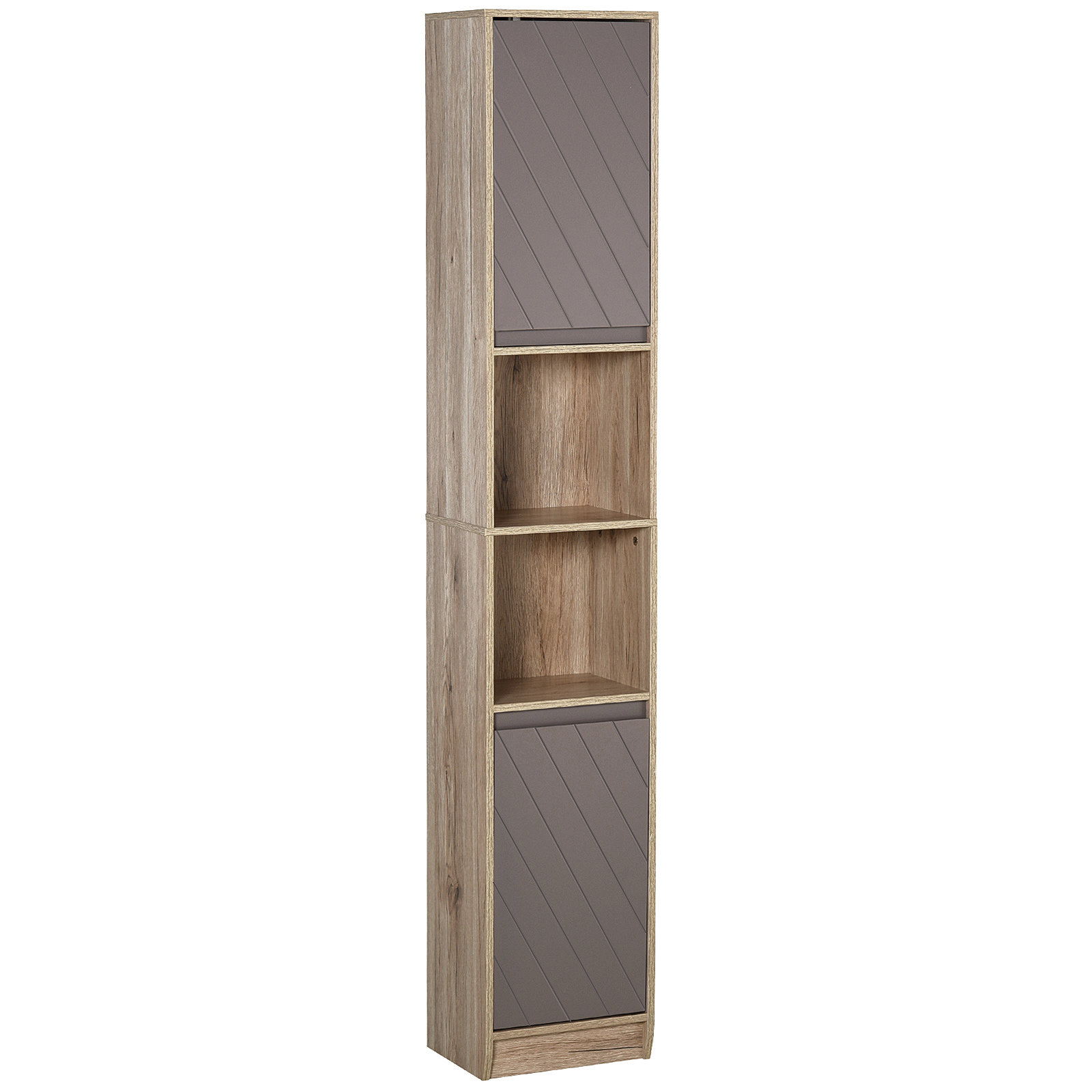 Freestanding Bathroom Storage Cabinet w/ 2 Cupboards 2 Compartments Home Organisation Anti-Tipping Elevated Base 30L x 24W x 170Hcm Grey&Brown - Life 