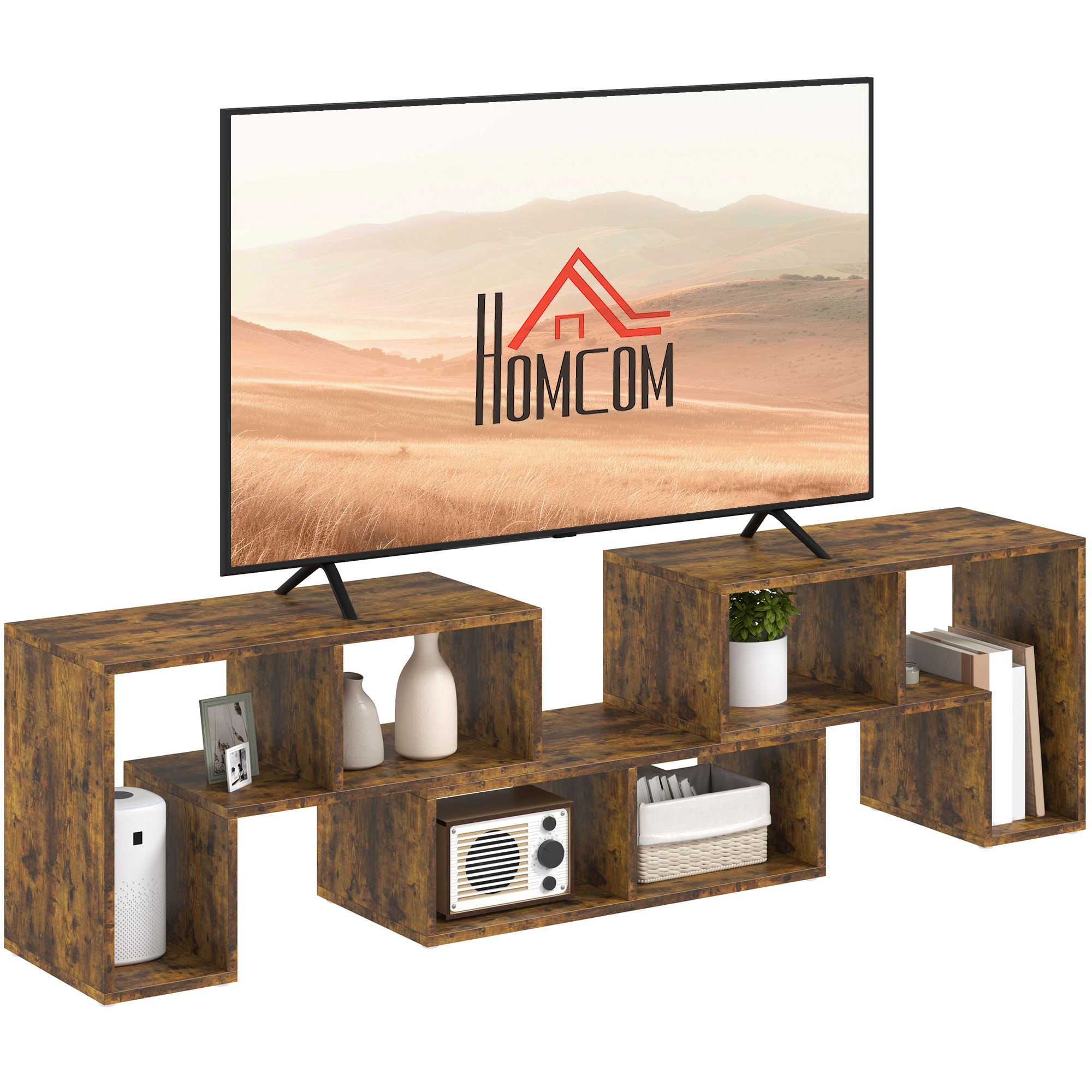HERON TV Stand for TVs up to 75 Inches, Free Combination TV Unit with Storage Shelves, Extendable Entertainment Centre for Living Room, Rustic Brown -