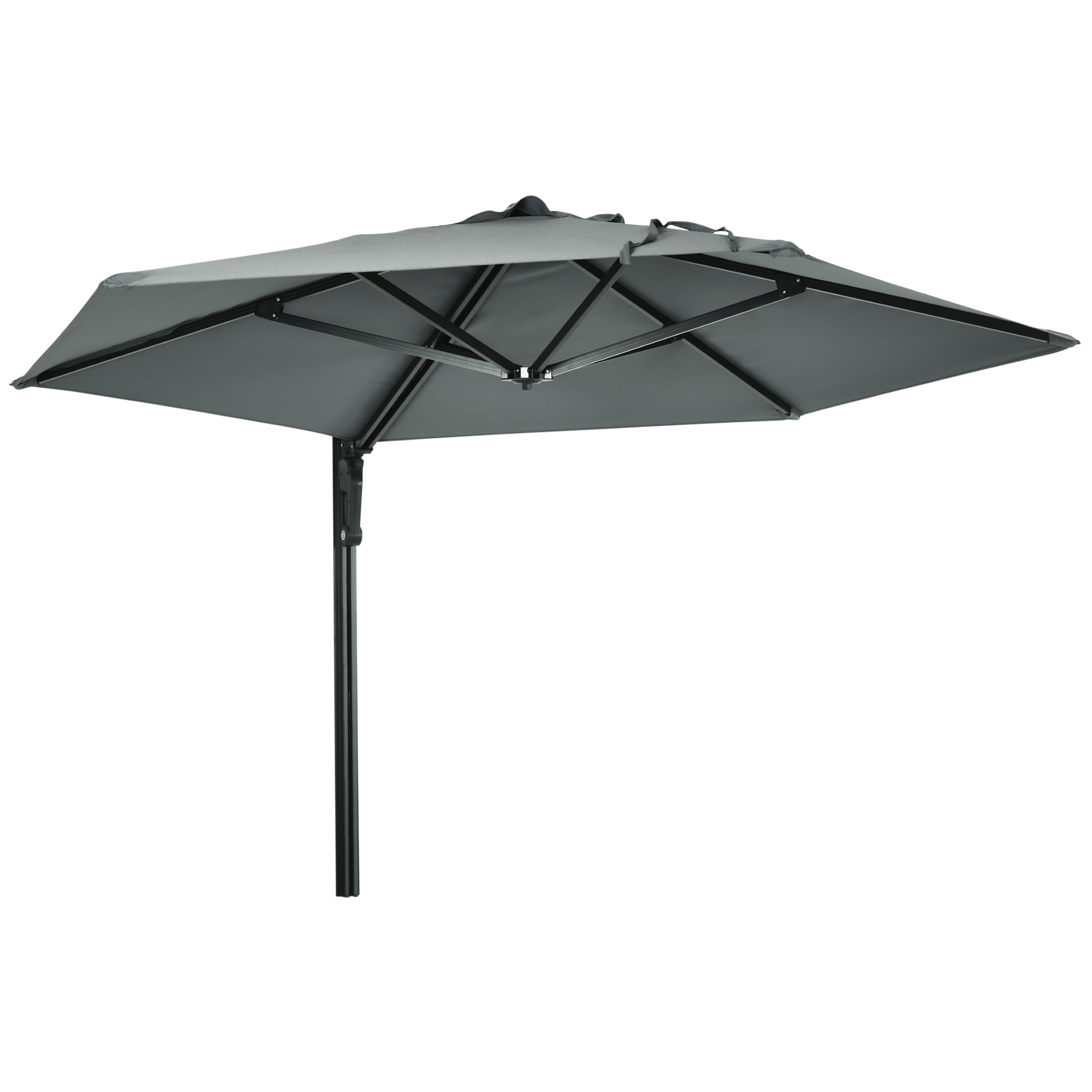 Wall Mounted Parasol, Hand to Push Outdoor Patio Umbrella with 180 Degree Rotatable Canopy for Porch, Deck, Garden, 250 cm, Grey - Life Essentials