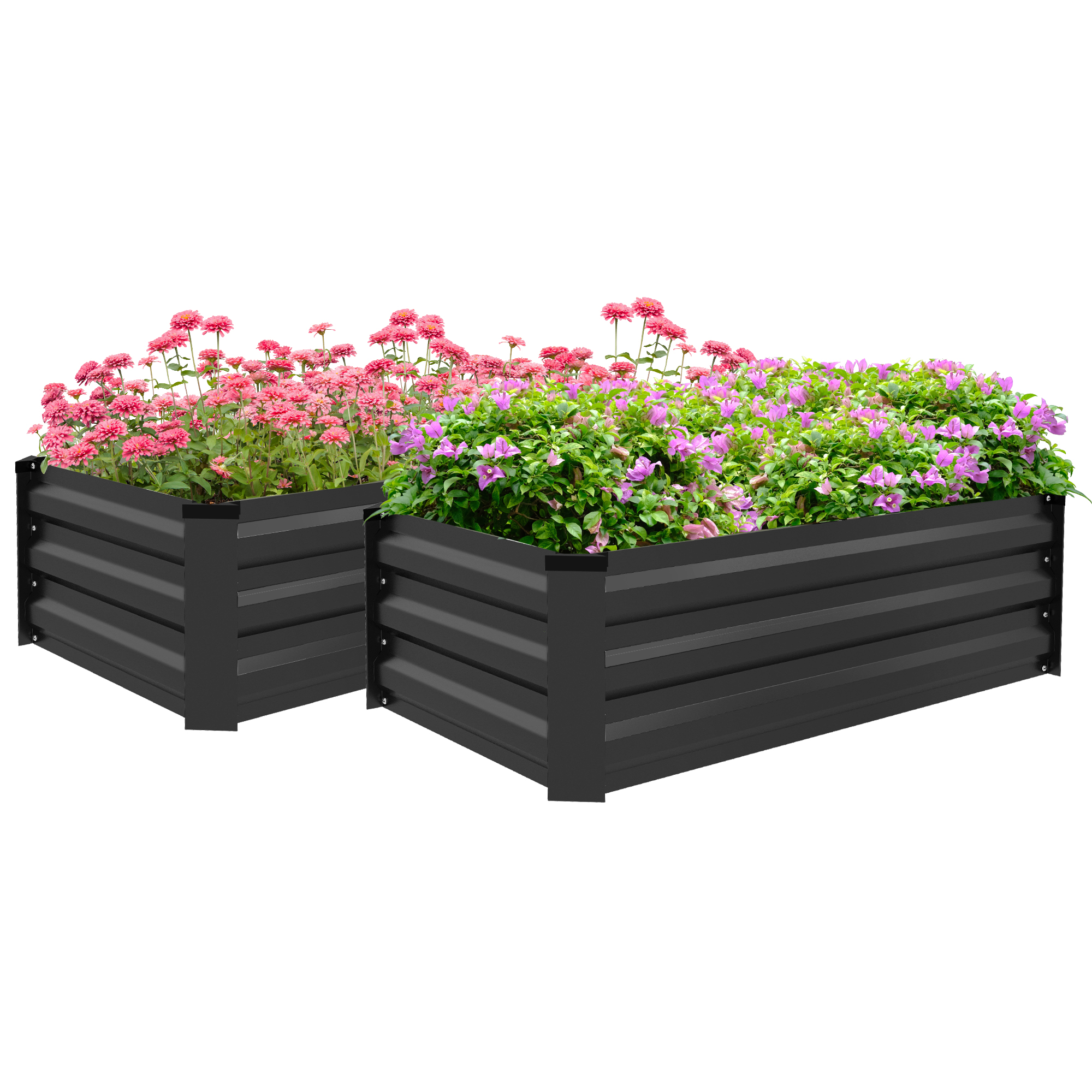 Galvanised Raised Beds for Garden Set of 2, Outdoor Elevated Planter Box, Easy-to-assemble, for Growing Flowers, Herbs and Vegetables, Grey - Life 