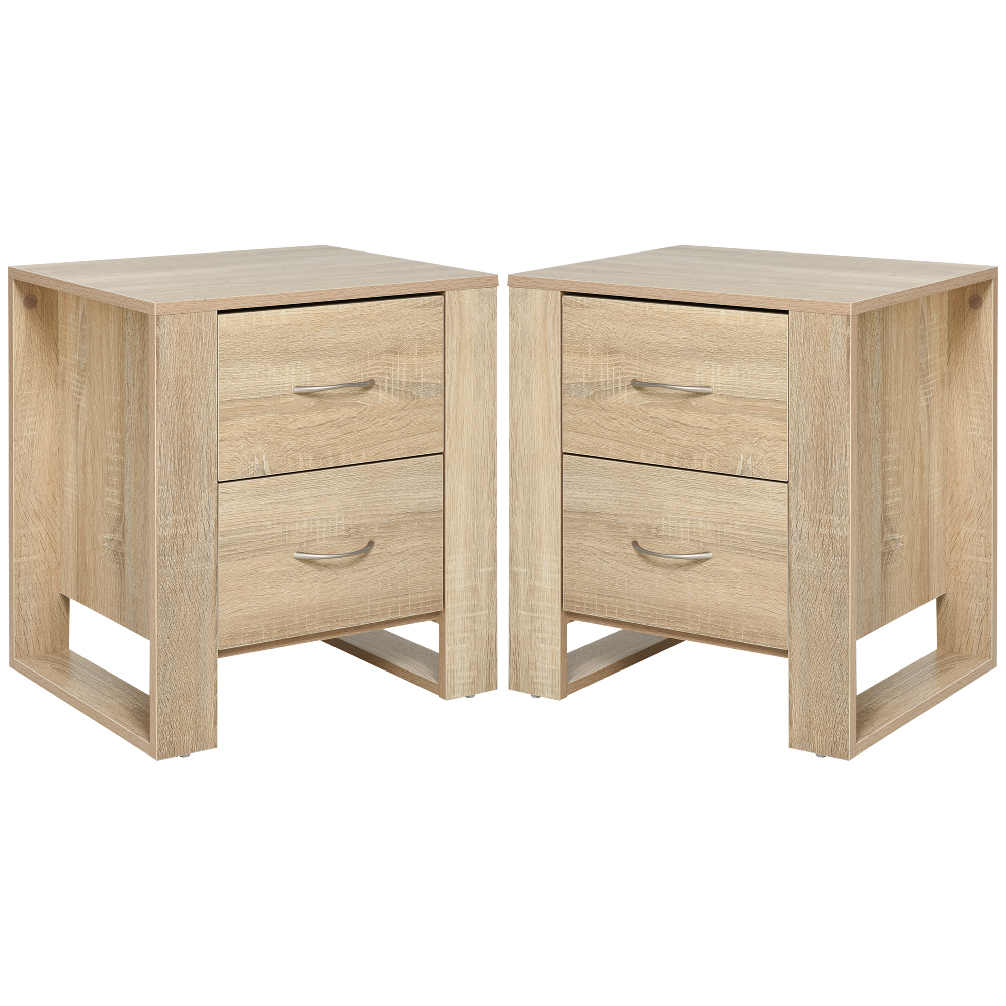 Bedside Table - SYLVAN 2 Piece 2 Drawer Nightstand Brown 48cm - Life Essentials