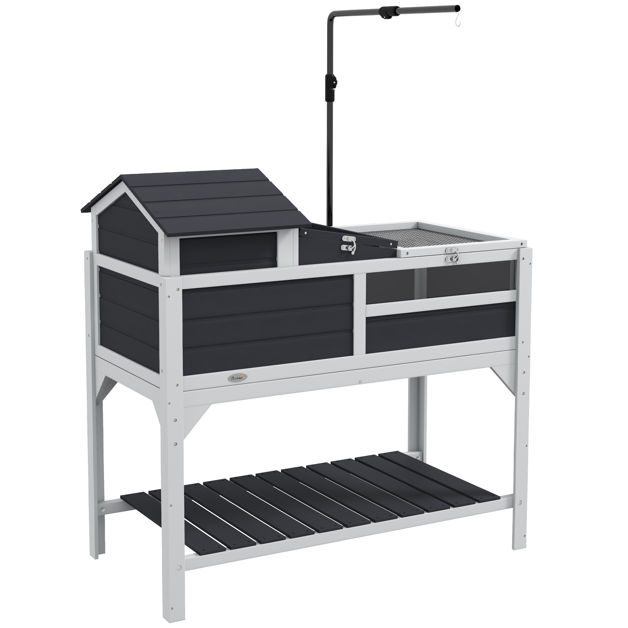 Wooden Tortoise Enclosure, Tortoise Tank w/ Adjustable Lamp Holder, Openable Lid, Removable Main House - Grey - Life Essentials