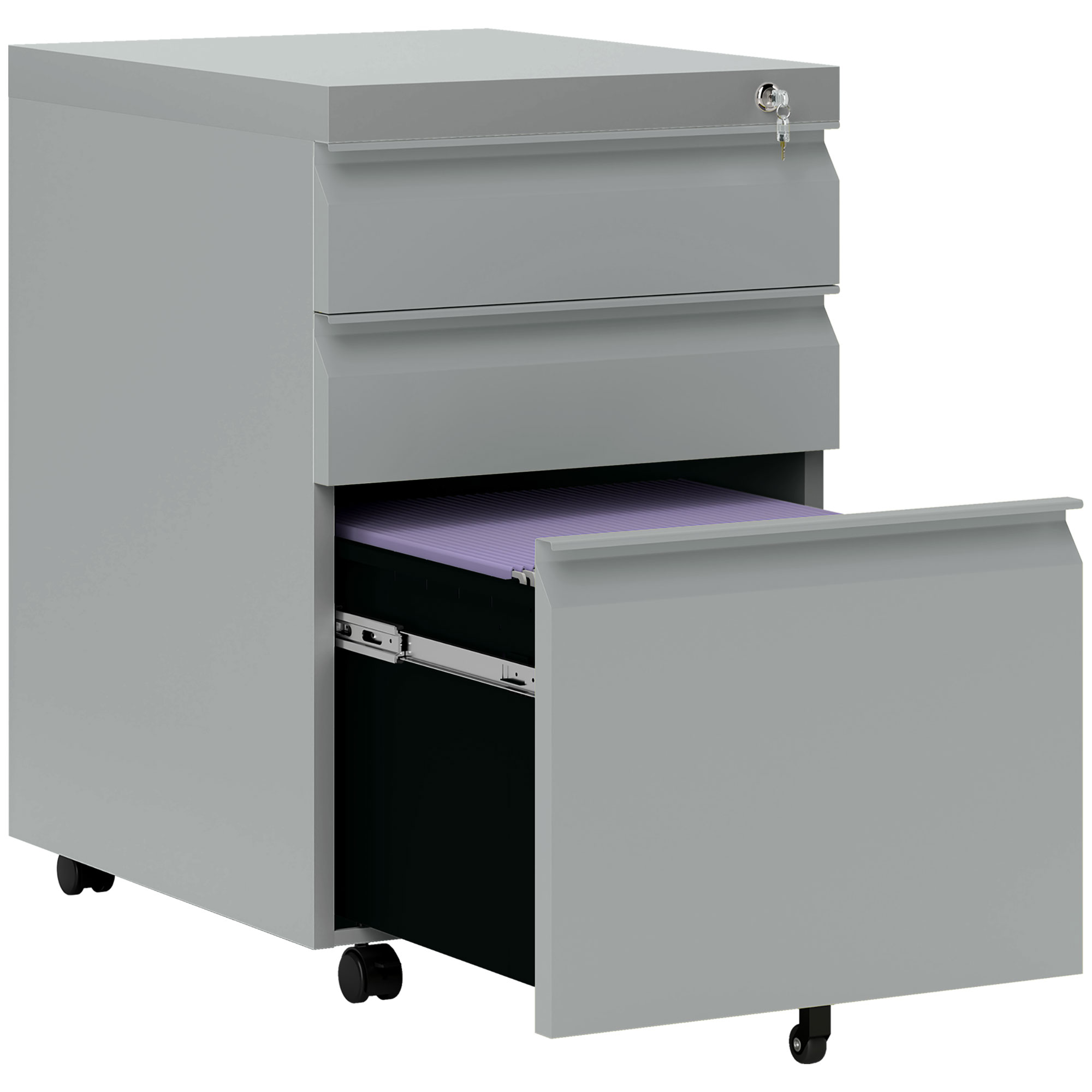 Preston 3 Drawer Filing Cabinet Mobile Metal with Anti-tilt Design - Grey - Life Essentials
