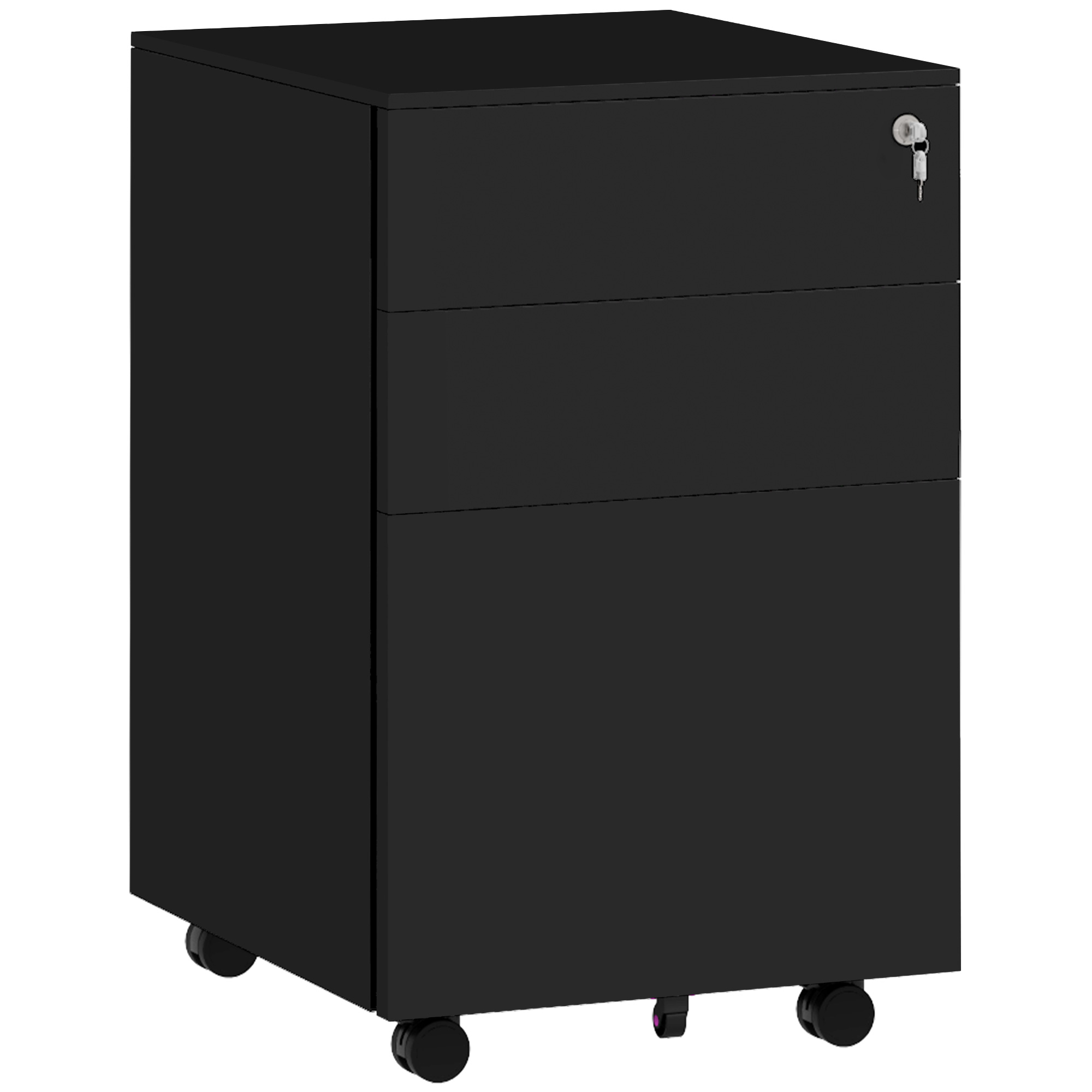 Vinsetto 3-Drawer Vertical Filing Cabinet w/ Lock & Pencil Tray, Steel Mobile File Cabinet w/ Adjustable Hanging Bar for A4, Legal Size, Black - Life 