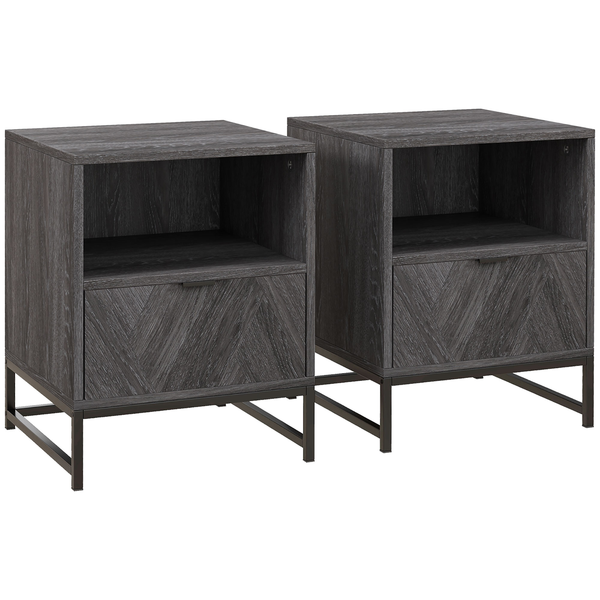 Bedside Table - BRIGHTON 2 Piece Nightstand Dark Grey 40cm - Life Essentials