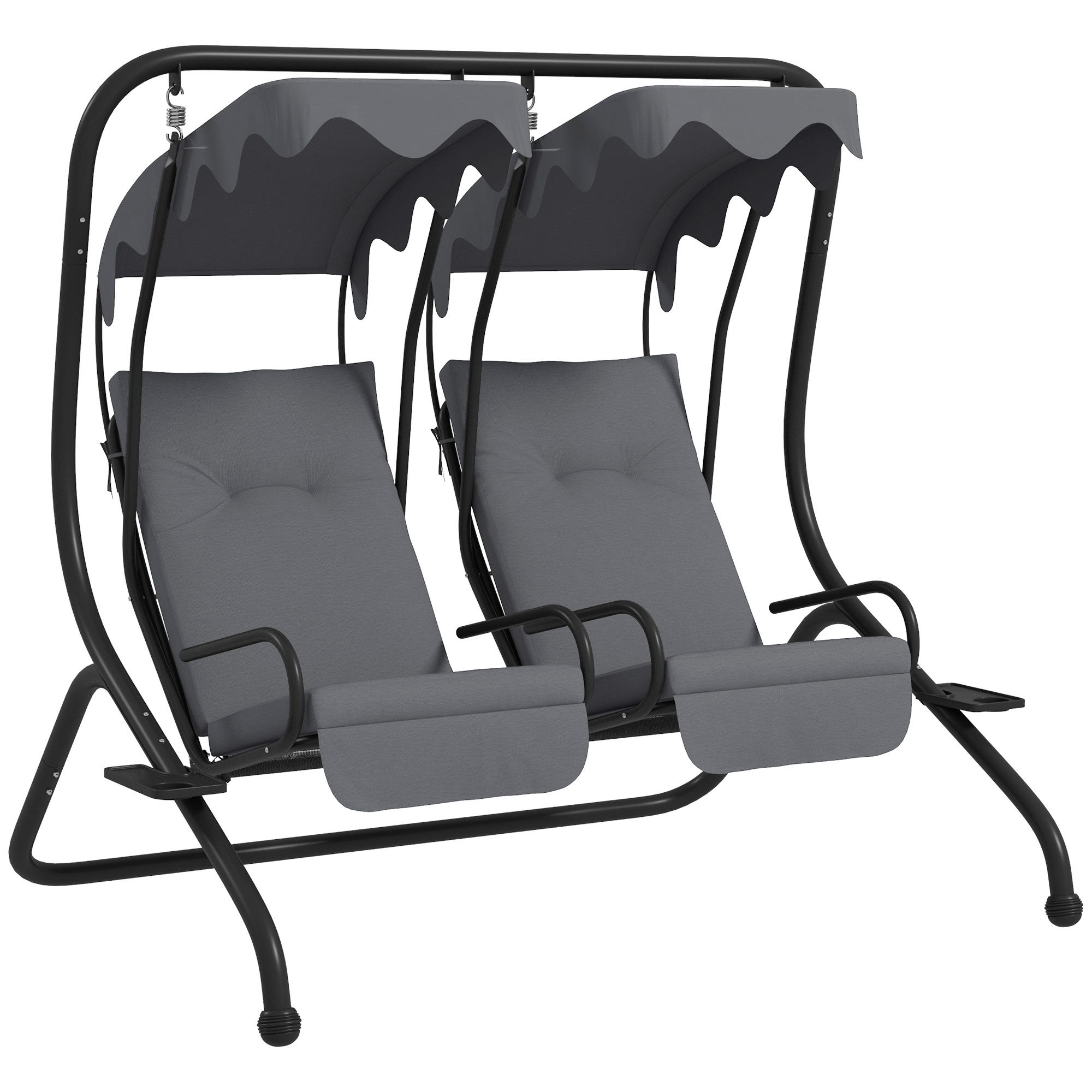 Canopy Swing Chair Modern Garden Swing Seat Outdoor Relax Chairs w/ 2 Separate Chairs, Cushions and Removable Shade Canopy, Grey - Life Essentials