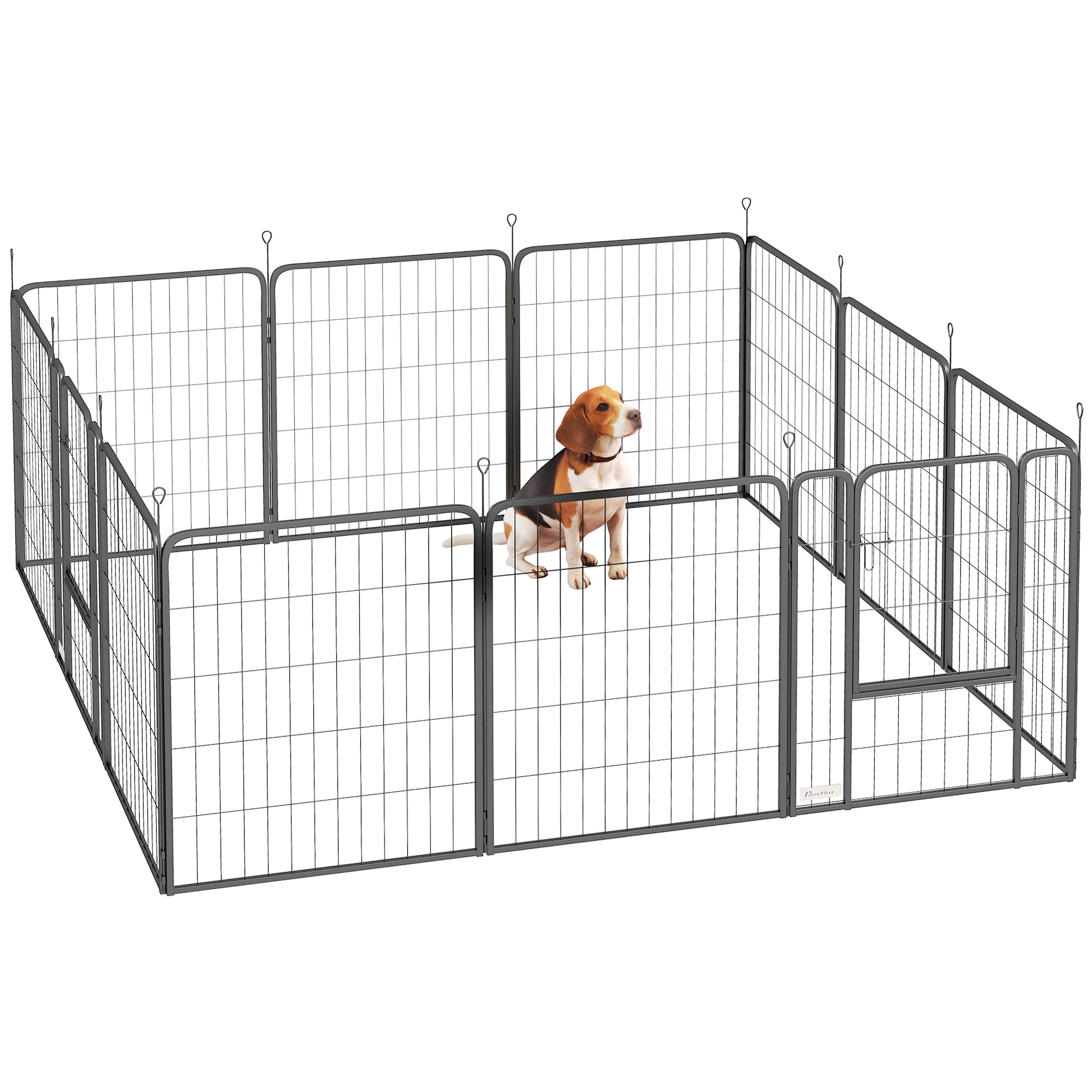 PAWSTER 12 Panels Heavy Duty Dog Playpen with Doors, for Medium Dogs, 80cm High, Black - Life Essentials