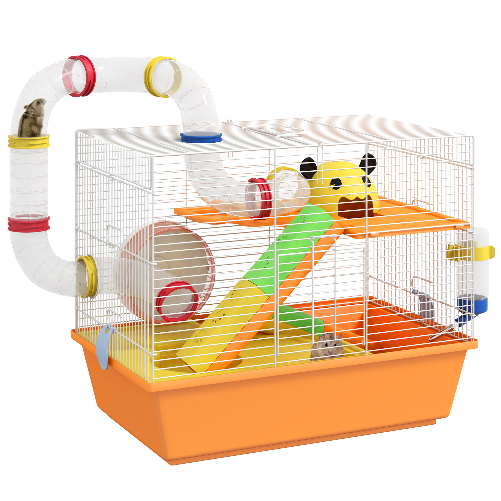 Shelley 3 Tiers Gerbil Cage Hamster Cage with Tubes Exercise Wheel - Orange - Life Essentials