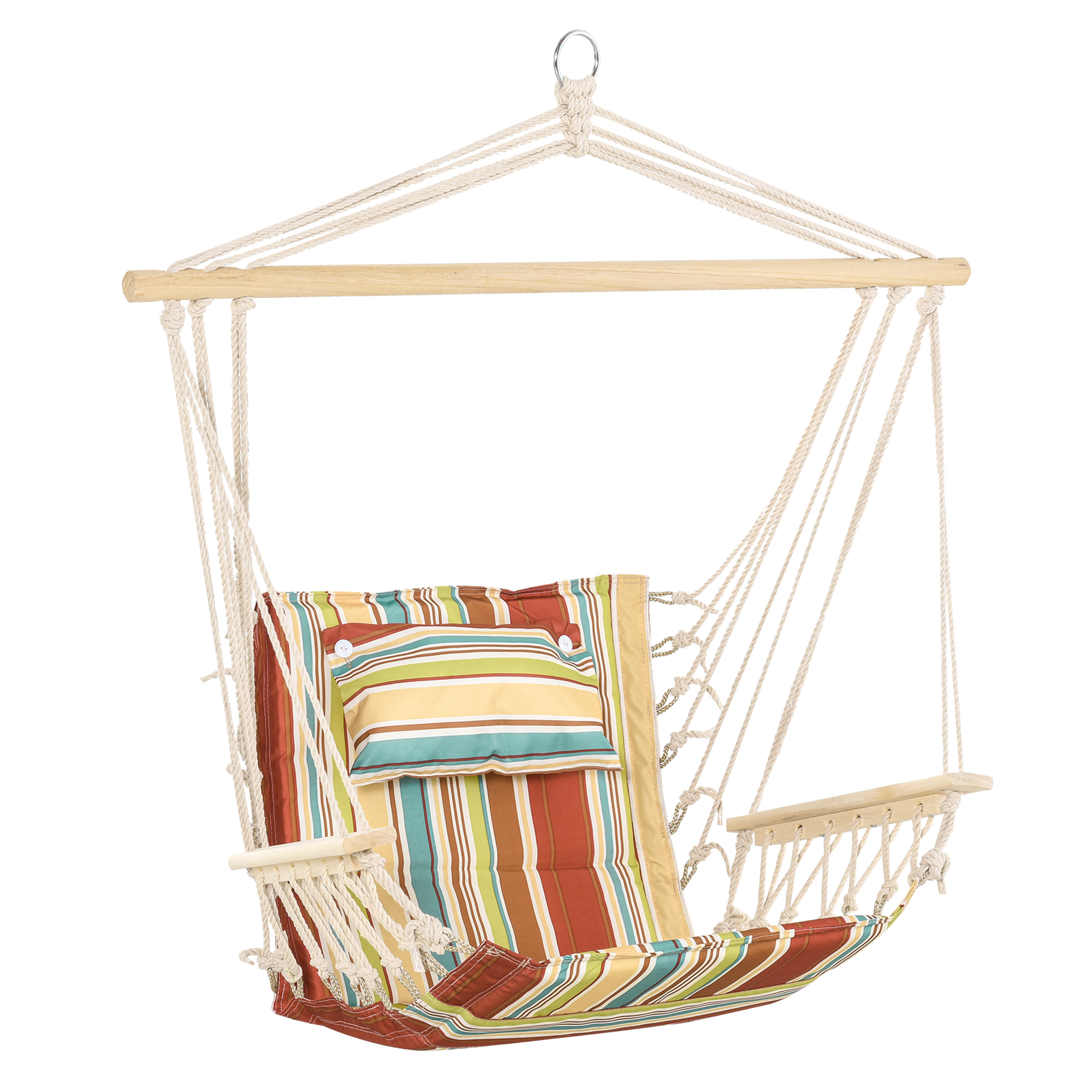 Hanging Hammock Chair Swing Chair Thick Rope Frame Safe Wide Seat Indoor Outdoor Home, Patio, Yard, Garde Spot Stylish Multi-Color Stripe - Life 