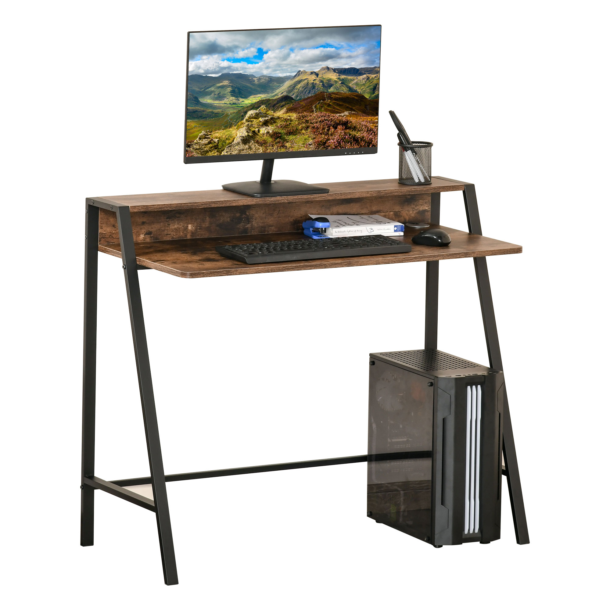 Writing Desk Computer Table Home Office PC Laptop Workstation Storage Shelf Color Rustic Brown - Life Essentials