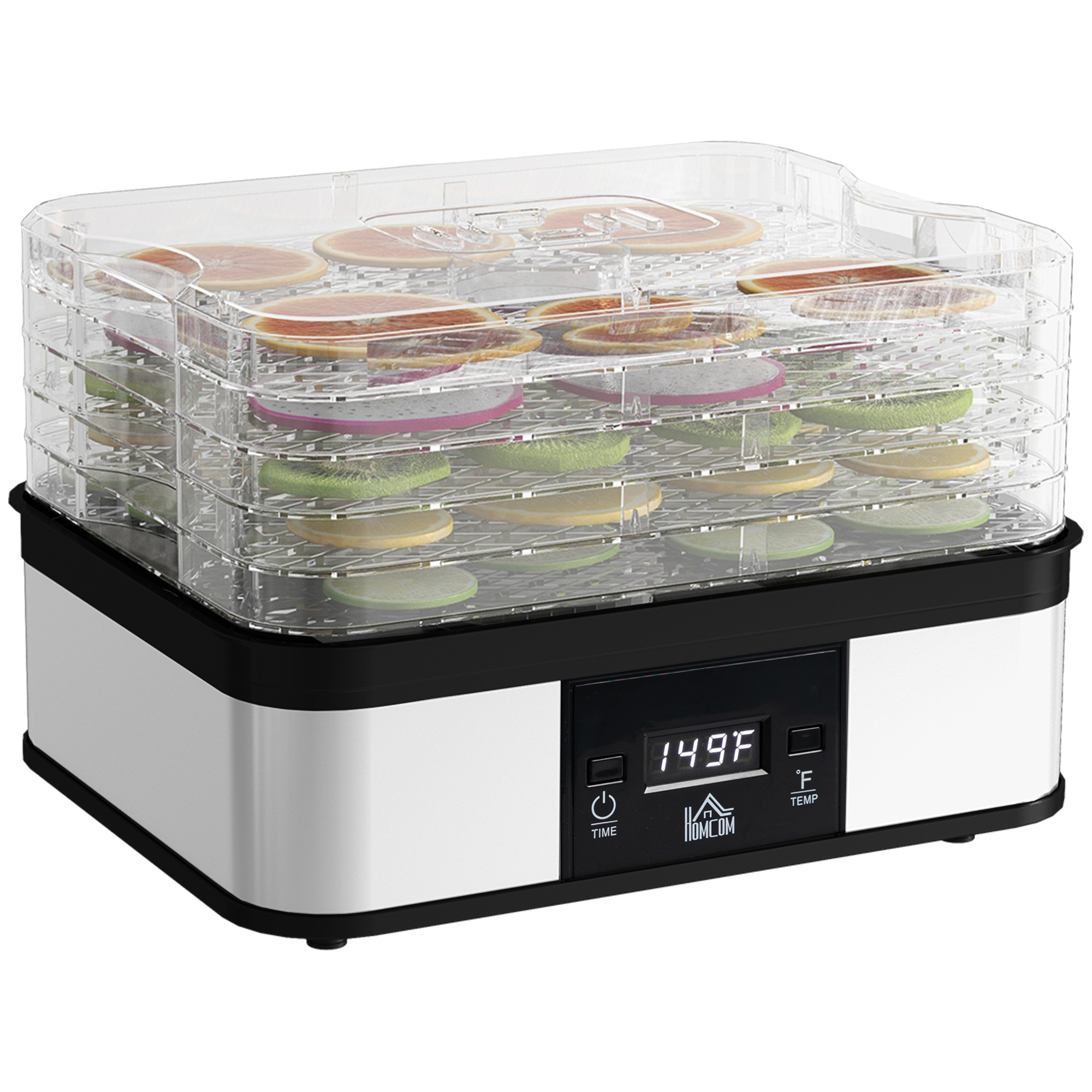 5 Tier Food Dehydrator, 245W Stainless Steel Food Dryer Machine with Adjustable Temperature, Timer and LCD Display for Drying Fruit, Silver - Life 