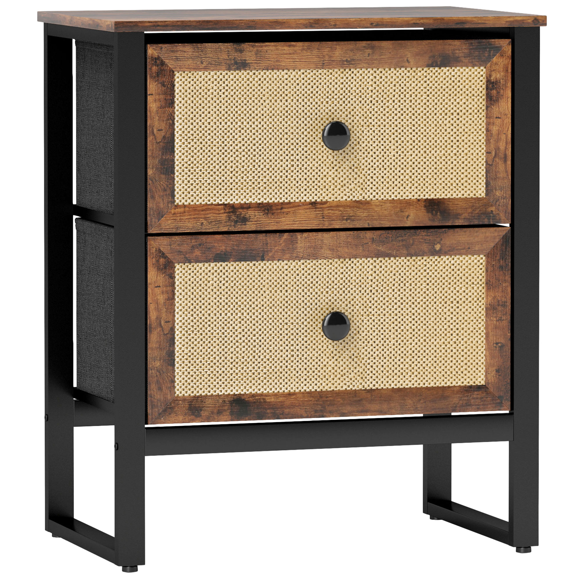 Bedside Table - 2 Drawers Nightstand Rustic Brown 50cm - Life Essentials