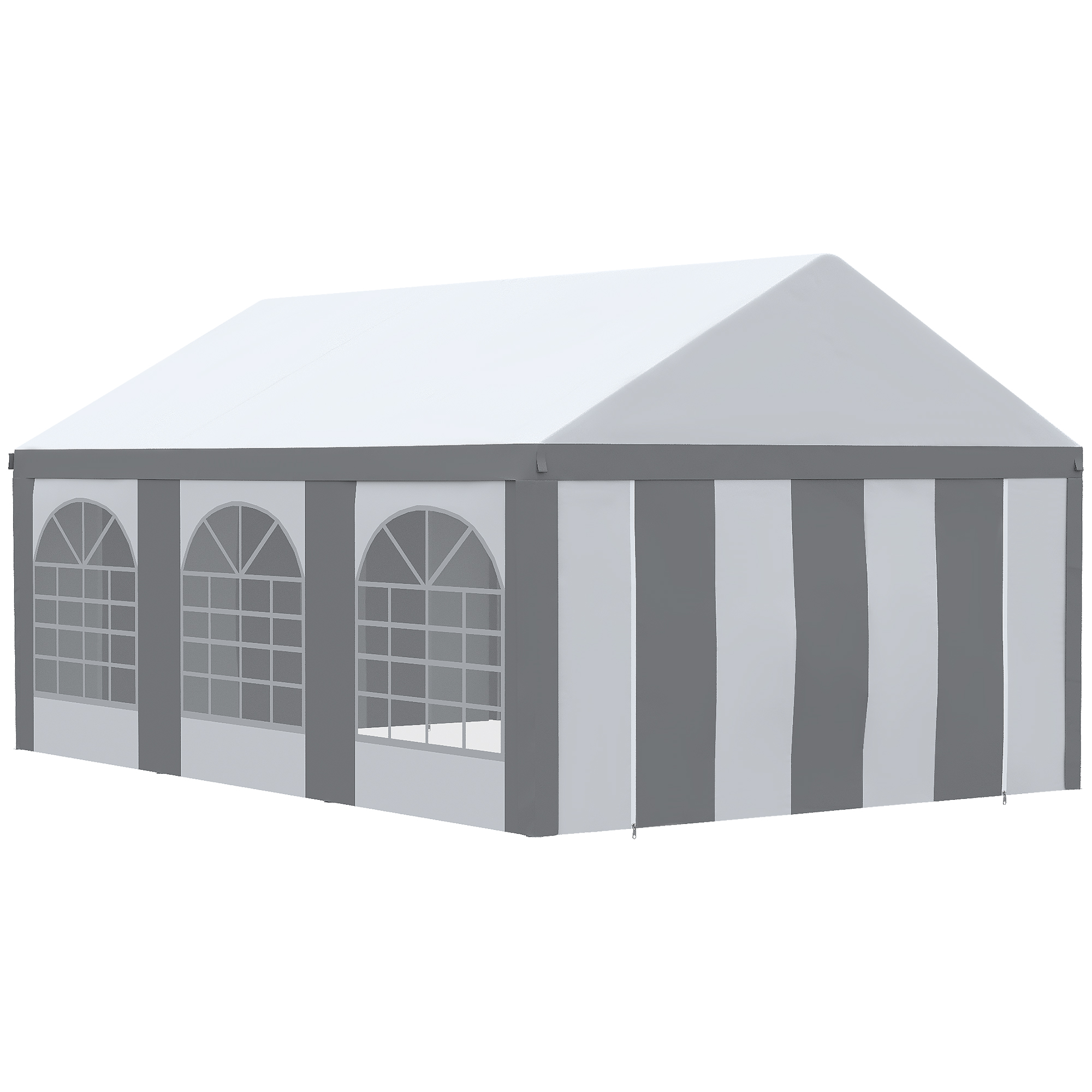 6 x 4m Galvanised Party Tent, Marquee Gazebo with Sides, Six Windows and Double Doors, for Parties, Wedding and Events, White and Grey - Life 