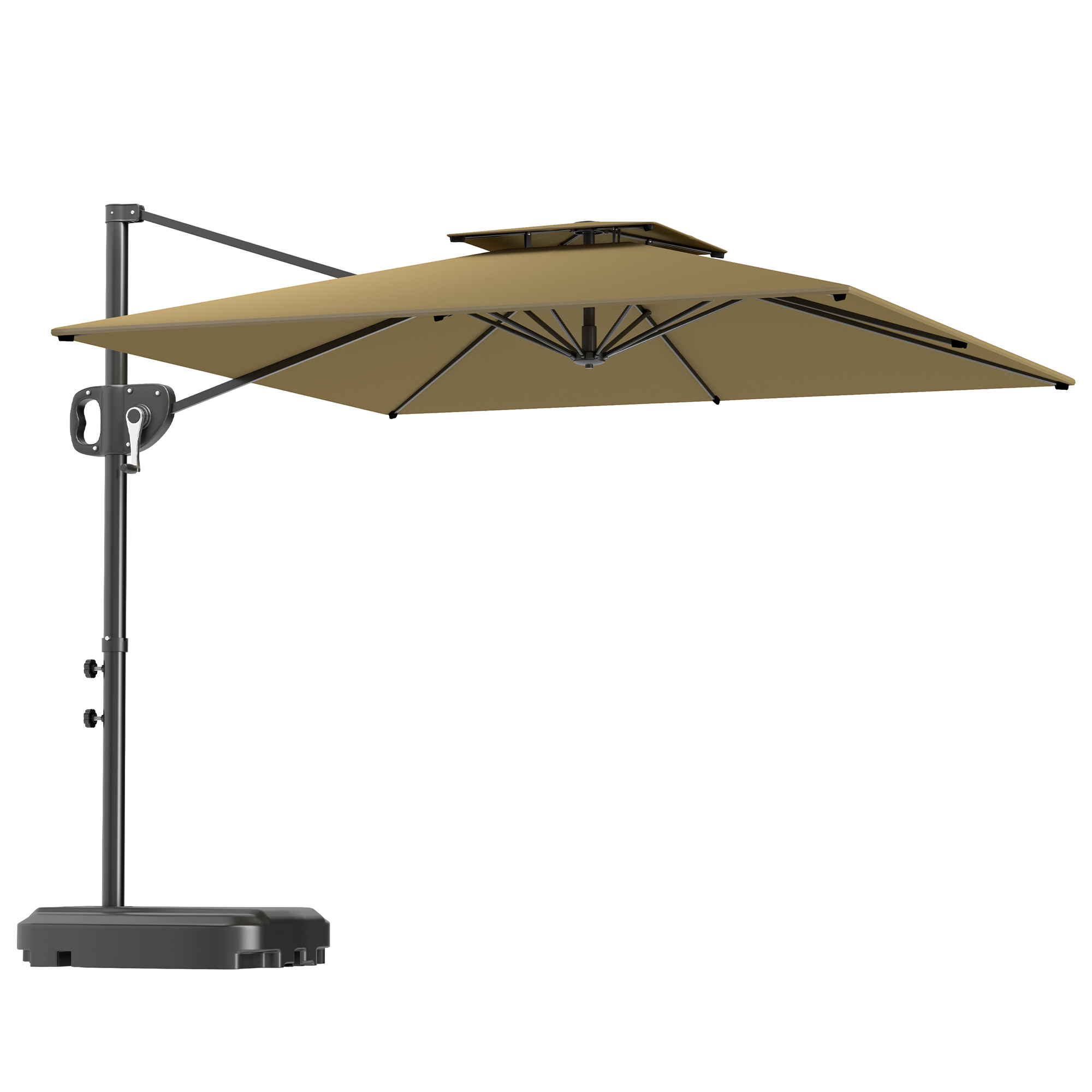 SUNVISTA Cantilever Parasol with Weighted Base Double Top Garden Parasol Square Hanging Patio Umbrella with Crank Tilt Khaki - Life Essentials