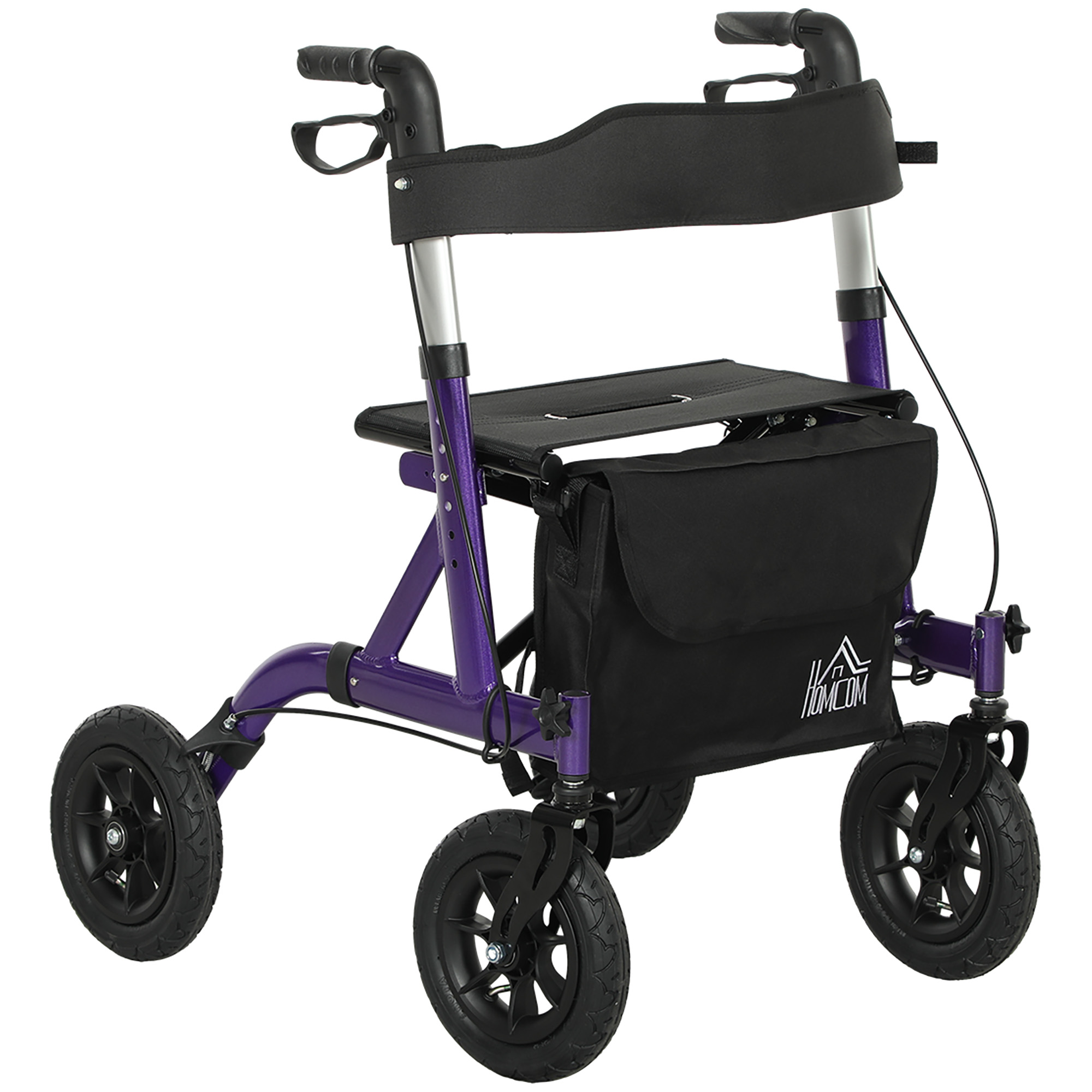 HERON Folding Rollator Walker with Seat, Backrest, Lightweight Walking Frame with Storage Bag, Dual Brakes, All-terrain Wheels, Purple - Life 