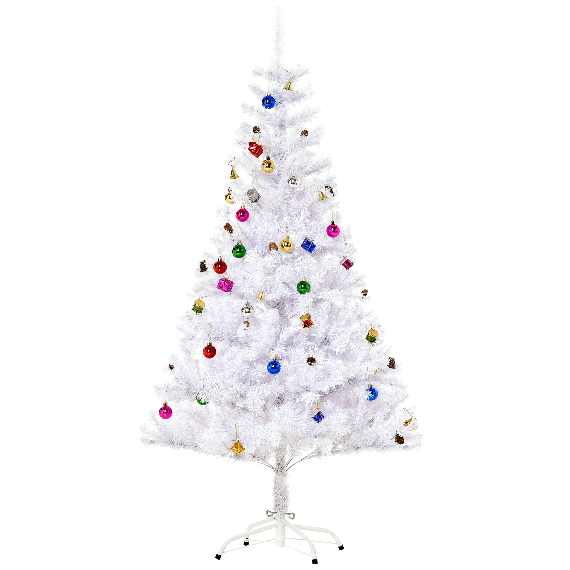 Debbie 4.9ft Artificial Christmas Tree Holiday Home Decoration with Xmas Ornaments and Metal Stand White - Life Essentials
