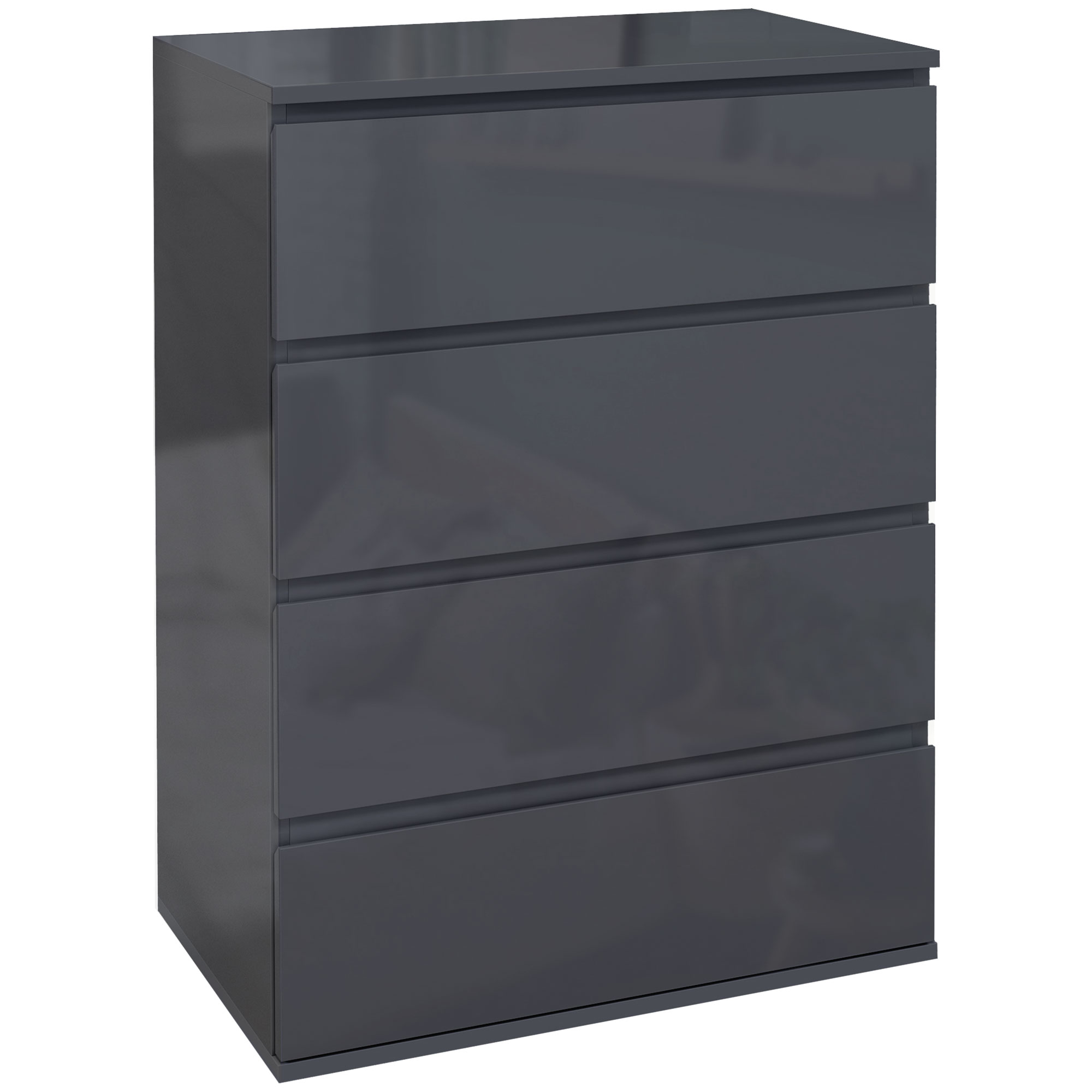 ROWAN Grey Chest of Drawers - Medium-sized, High Gloss Finish, 4 Drawers - Life Essentials