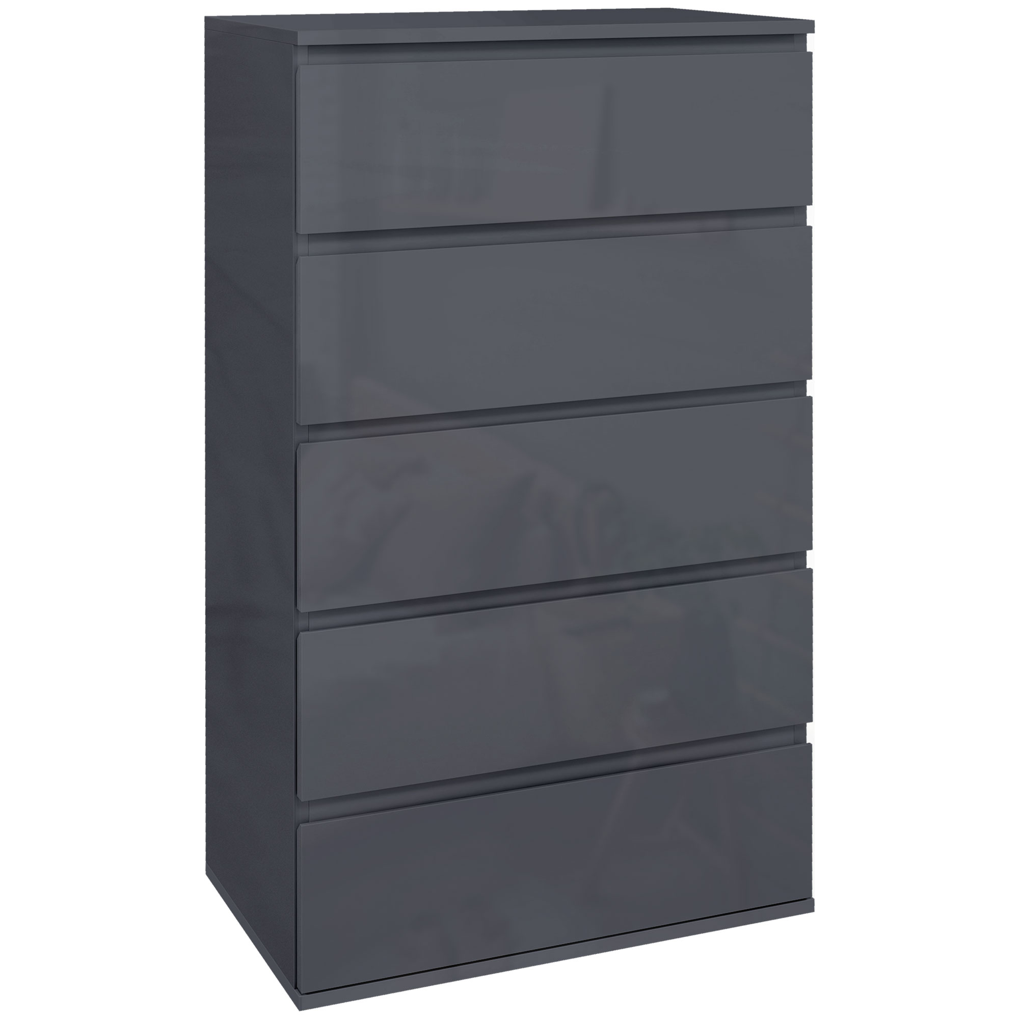 ROWAN Grey Chest of Drawers - Tallboy, Medium-sized, High Gloss Finish, 5 Drawers - Life Essentials