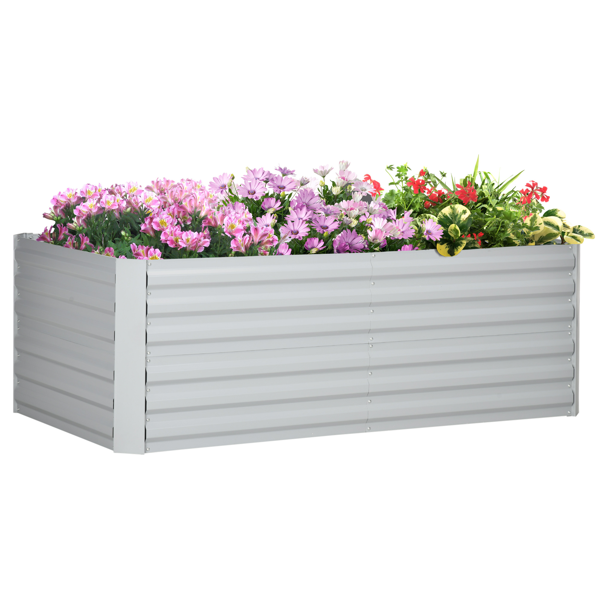 Raised Beds for Garden, Galvanised Steel Outdoor Planters with Multi-reinforced Rods, 180 x 90 x 59 cm, Grey - Life Essentials