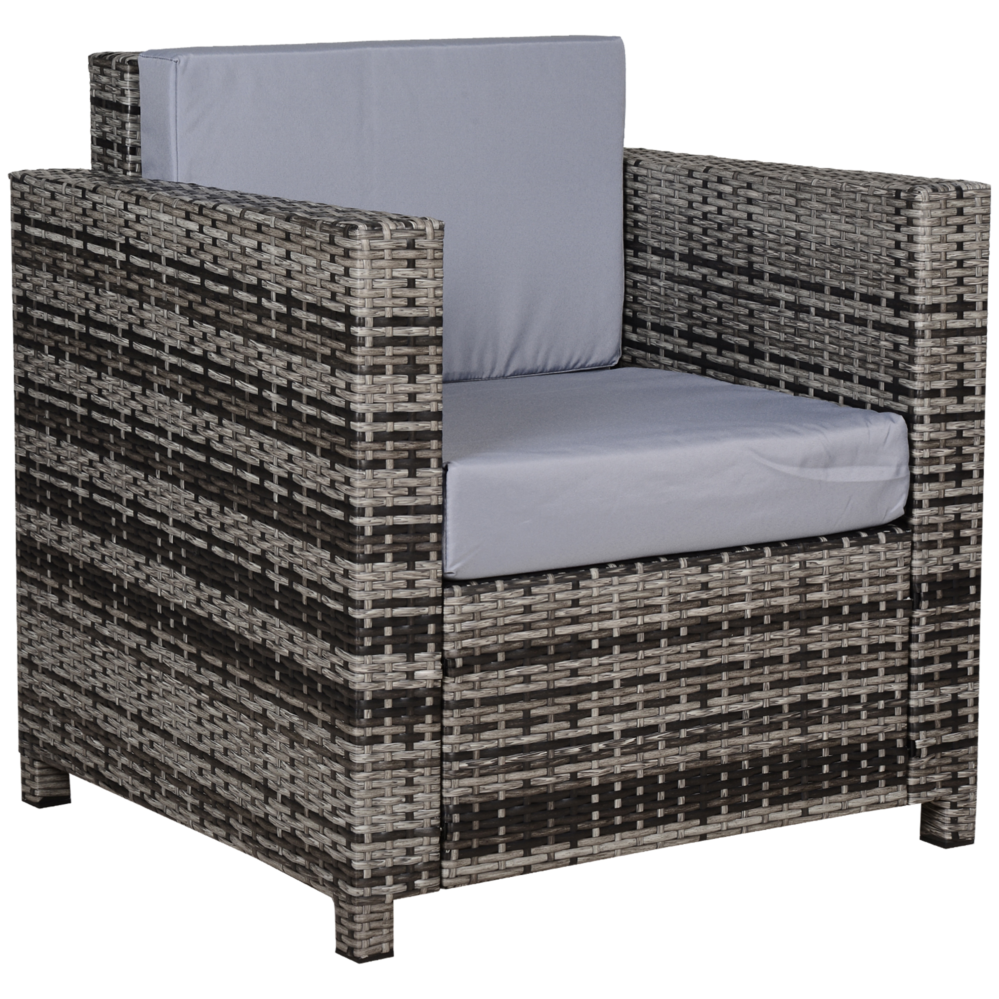 1 Seater Rattan Garden Chair All-Weather Wicker Weave Single Sofa Armchair with Fire Resistant Cushion - Grey - Life Essentials