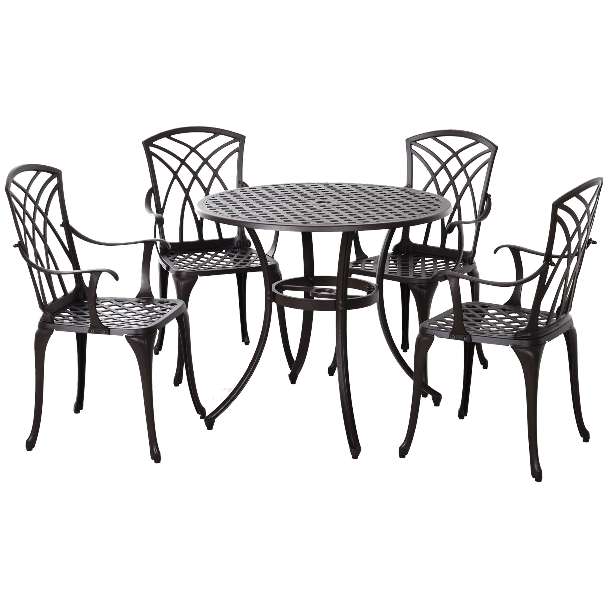 Cast Aluminium 4-Seater Outdoor Garden Table & Chair Set Brown - Life Essentials