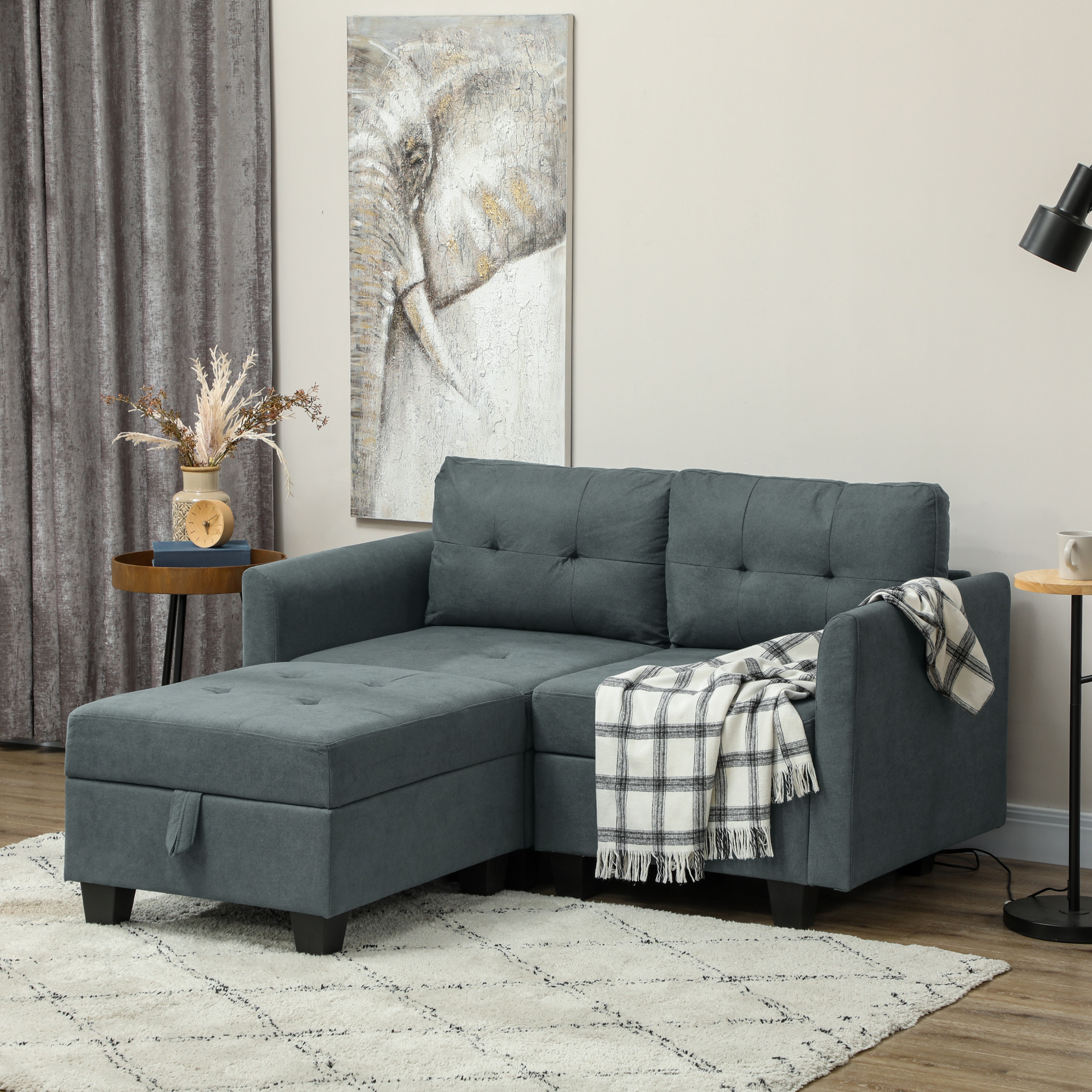 HERON 'L' Shape Modular Storage Sofa - Dark Grey - Life Essentials