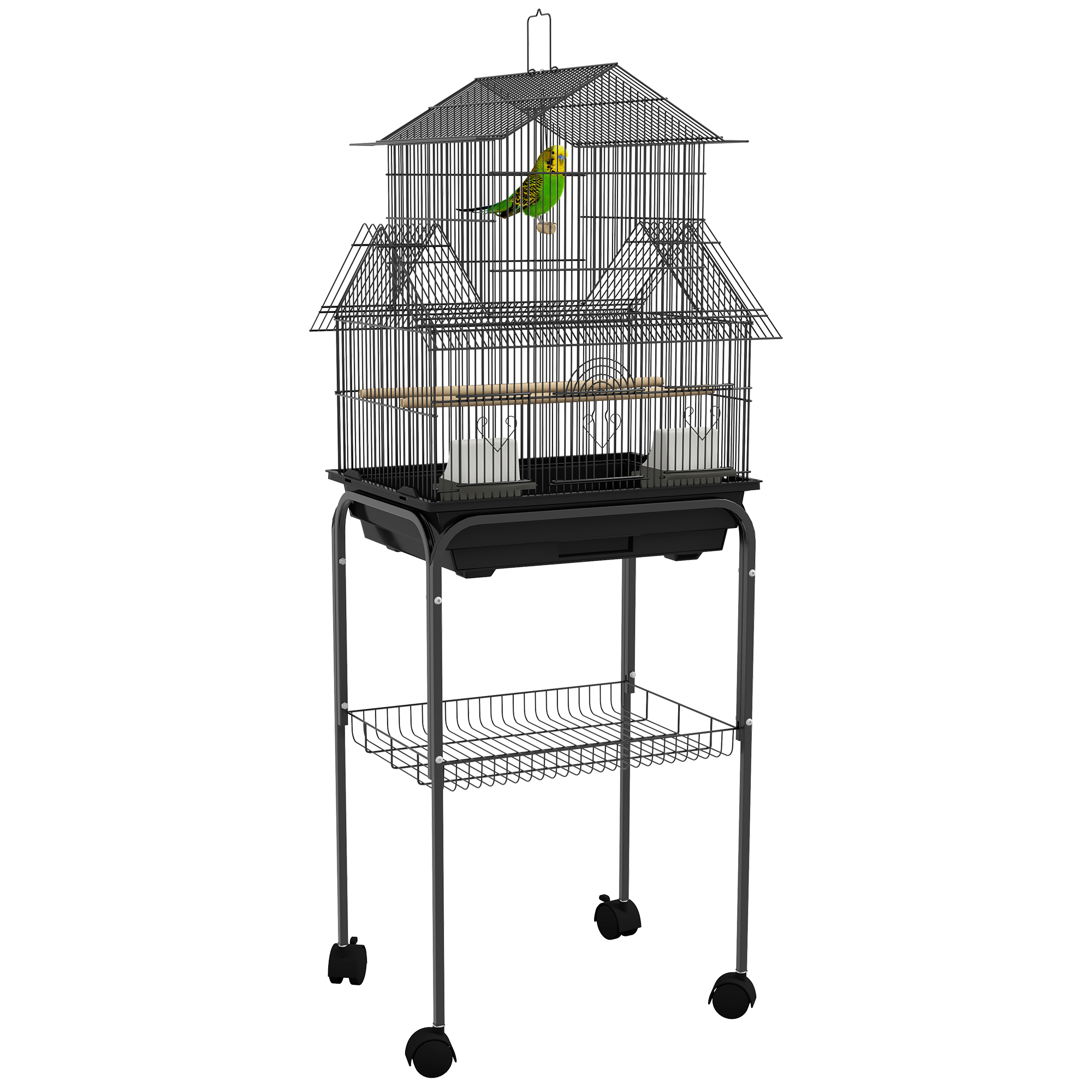 Shelley Bird Cage with Stand and Food Tray for Finch Canary Budgie - Black - Life Essentials