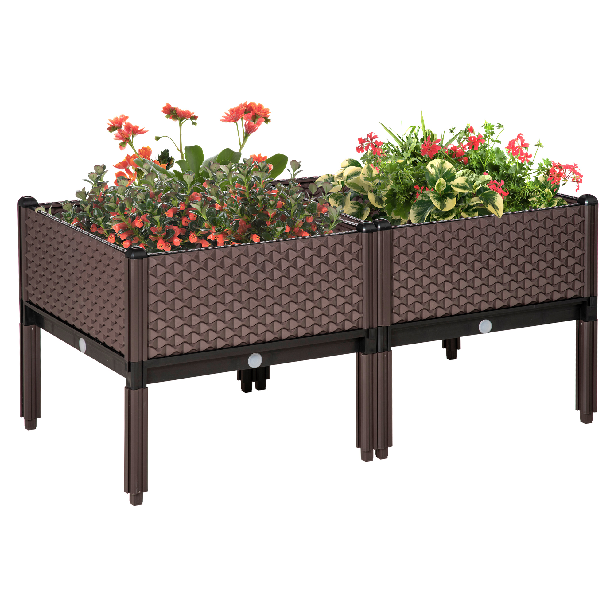 50cm x 50cm x 46.5cm Set of 2 Garden Raised Bed, Elevated Planter Box, Flower Vegetables Planting Container with Self-Watering Design - Life 