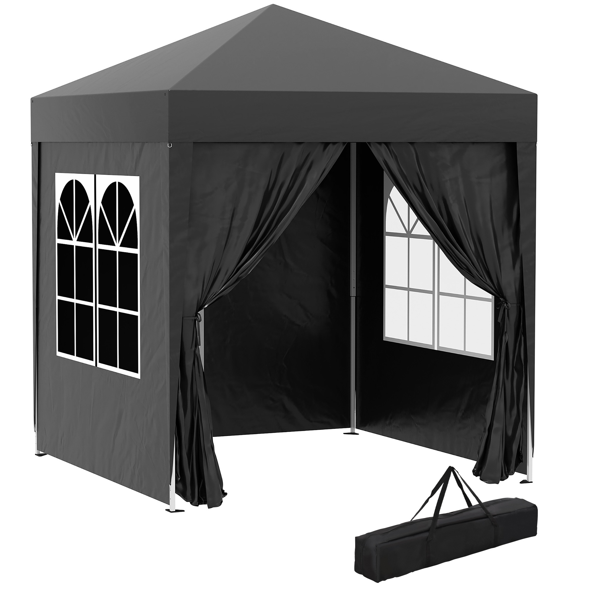 2m x 2m Garden Pop Up Gazebo Marquee Party Tent Wedding Awning Canopy New With free Carrying Case Black + Removable 2 Walls 2 Windows - Life 