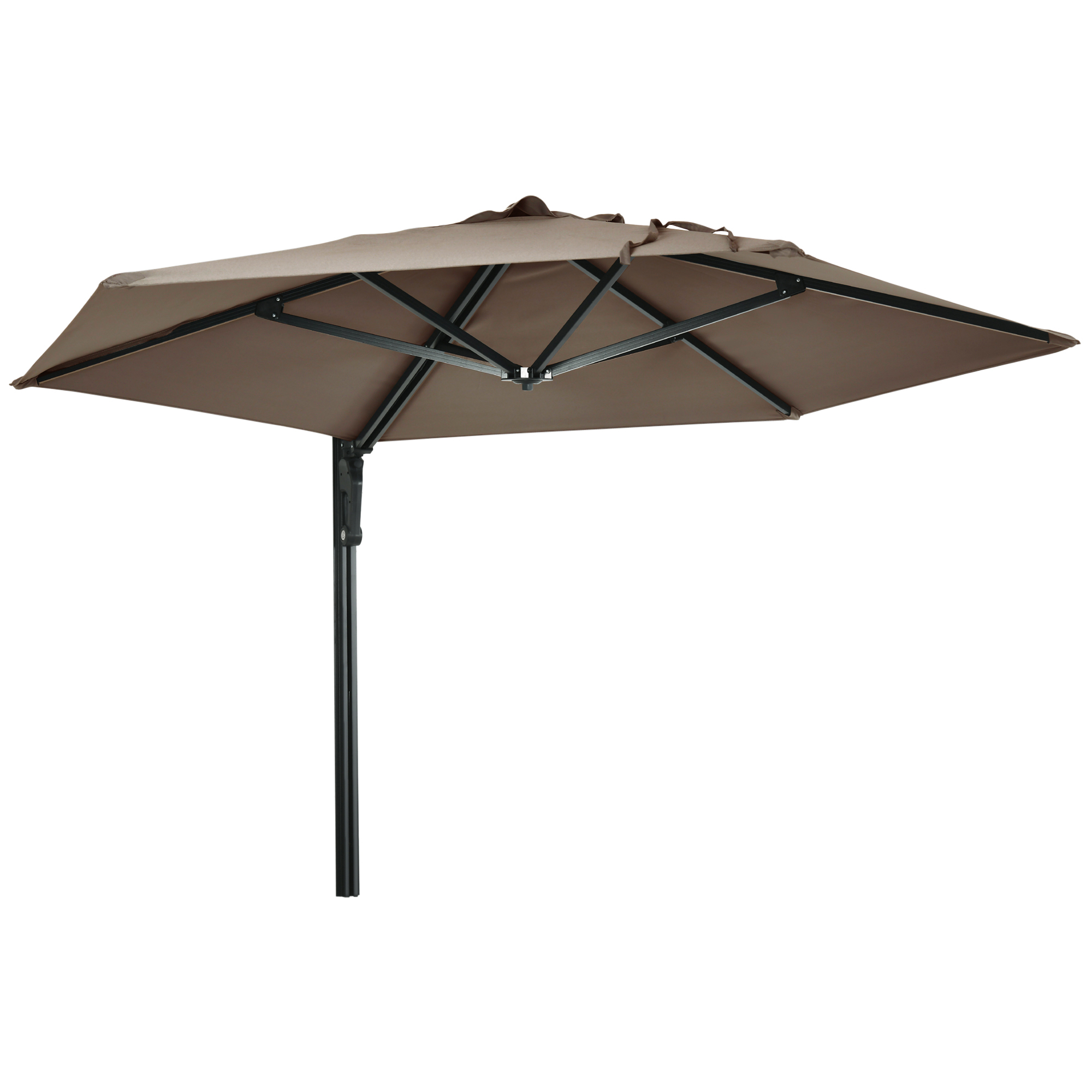 Wall Mounted Parasol, Hand to Push Outdoor Patio Umbrella with 180 Degree Rotatable Canopy for Porch, Deck, Garden, 250 cm, Khaki - Life Essentials