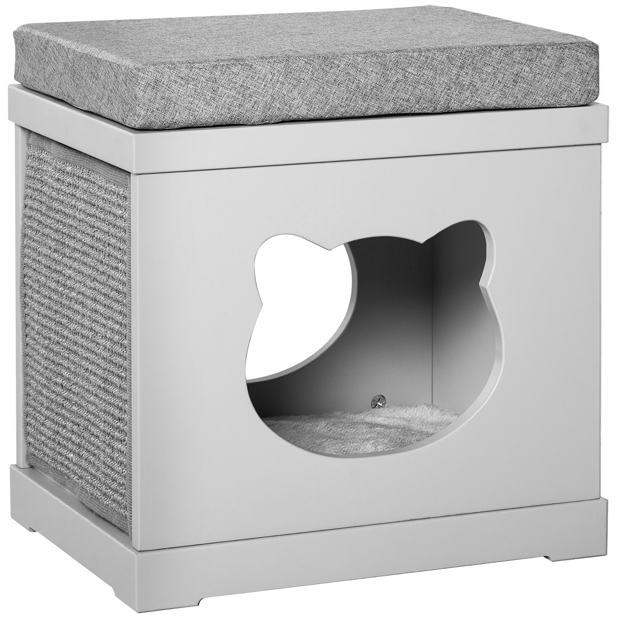 Cat House Bed Kitten Cave Cube Indoor for Small Pet with Removable Sisal Scratching Pads Soft Cushions, 41x30x36 cm, Grey - Life Essentials